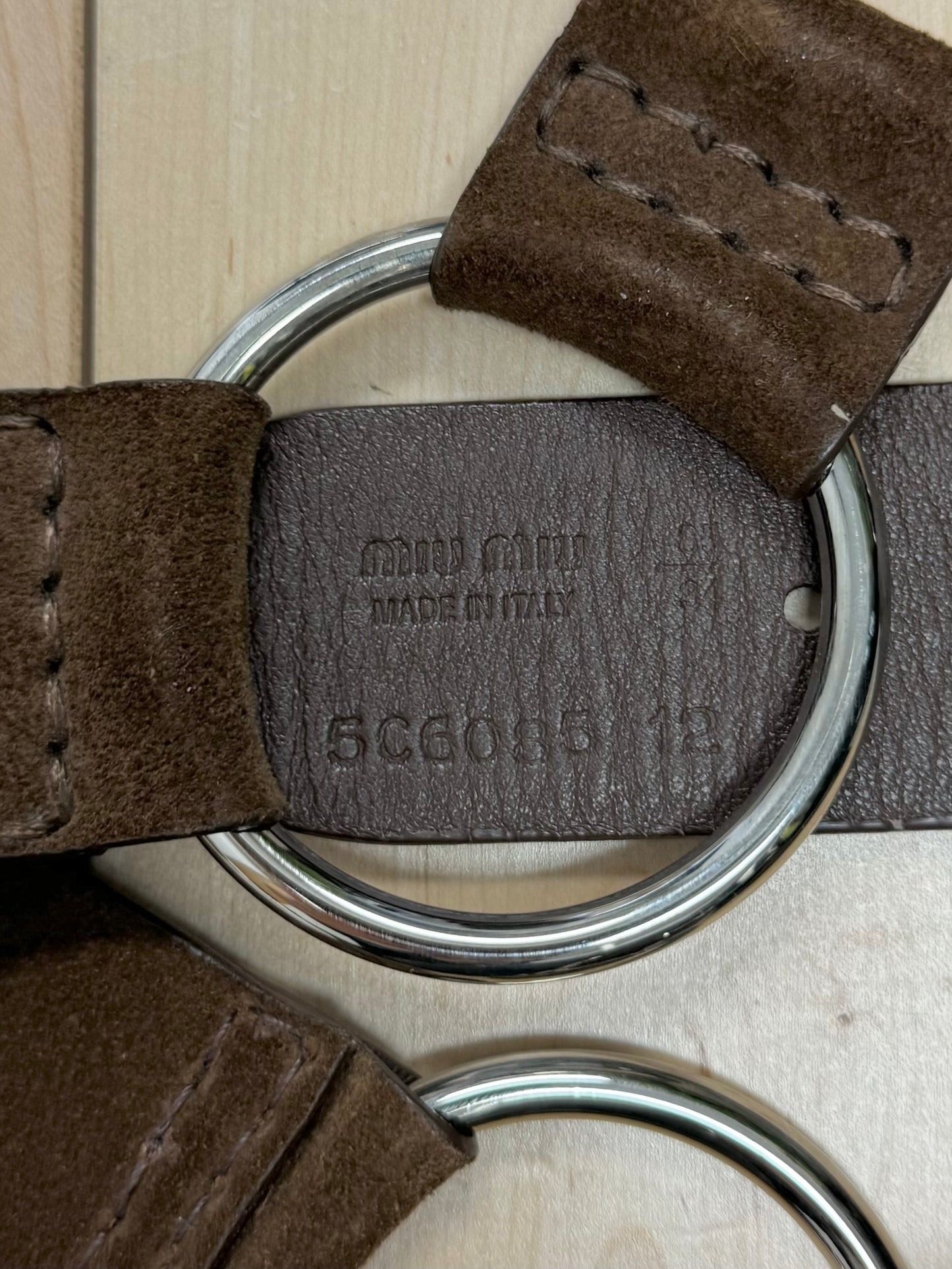 Miu Miu Brown Suede Silver ‘Hoop’ Belt