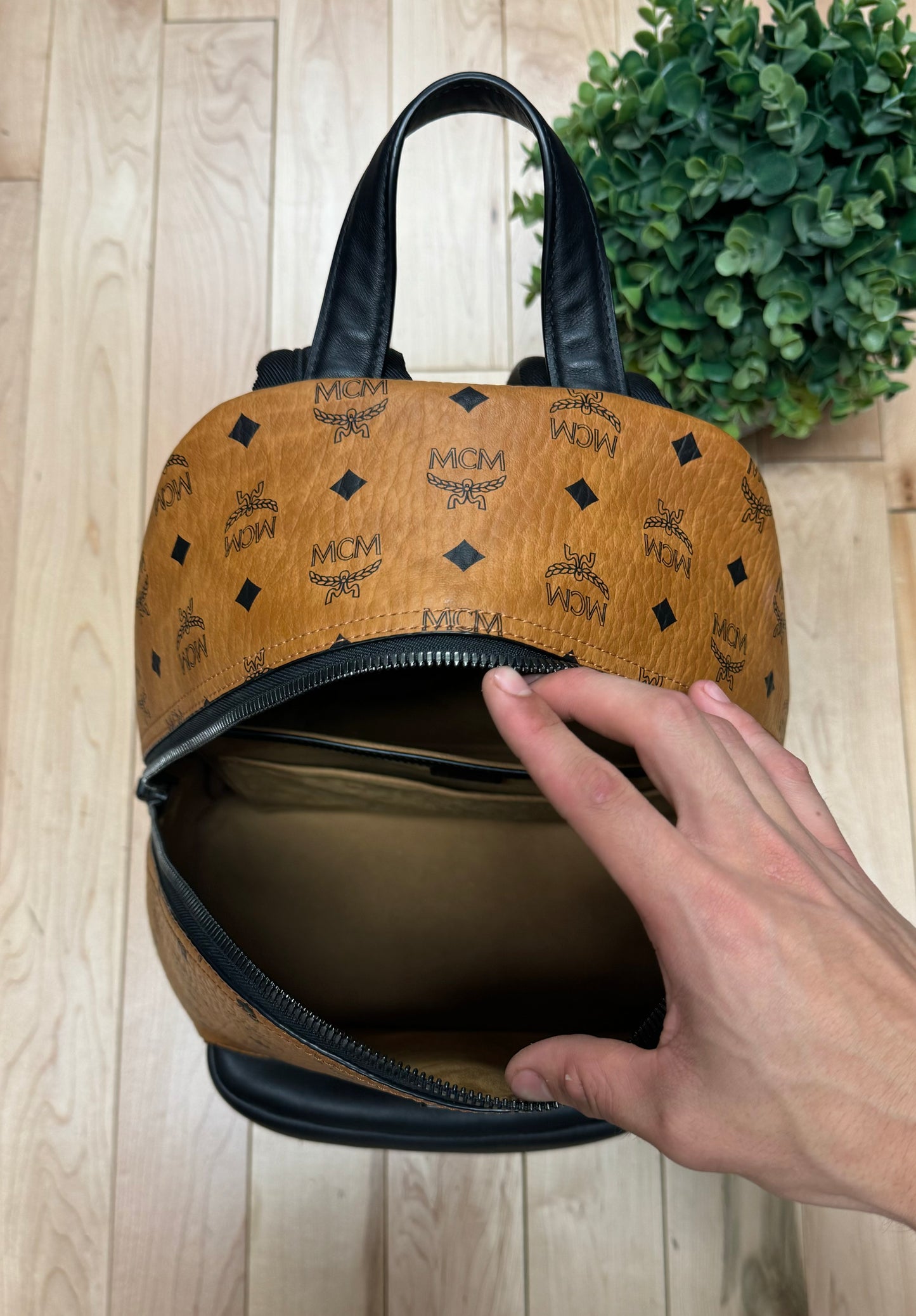 MCM Brown Monogram Leather Backpack