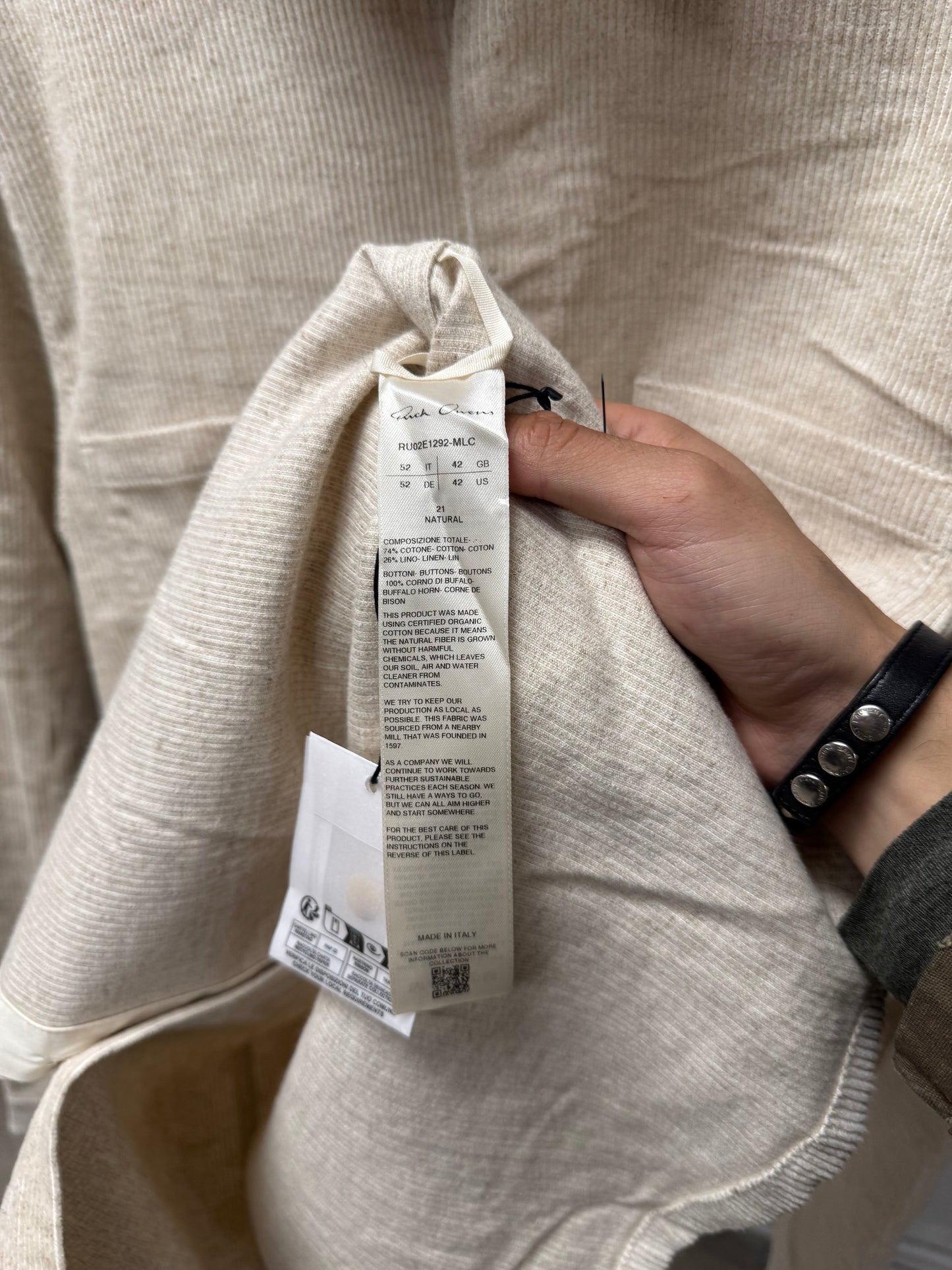 Rick Owens Mainline ‘Natural’ Tan Corduroy Work Shirt
