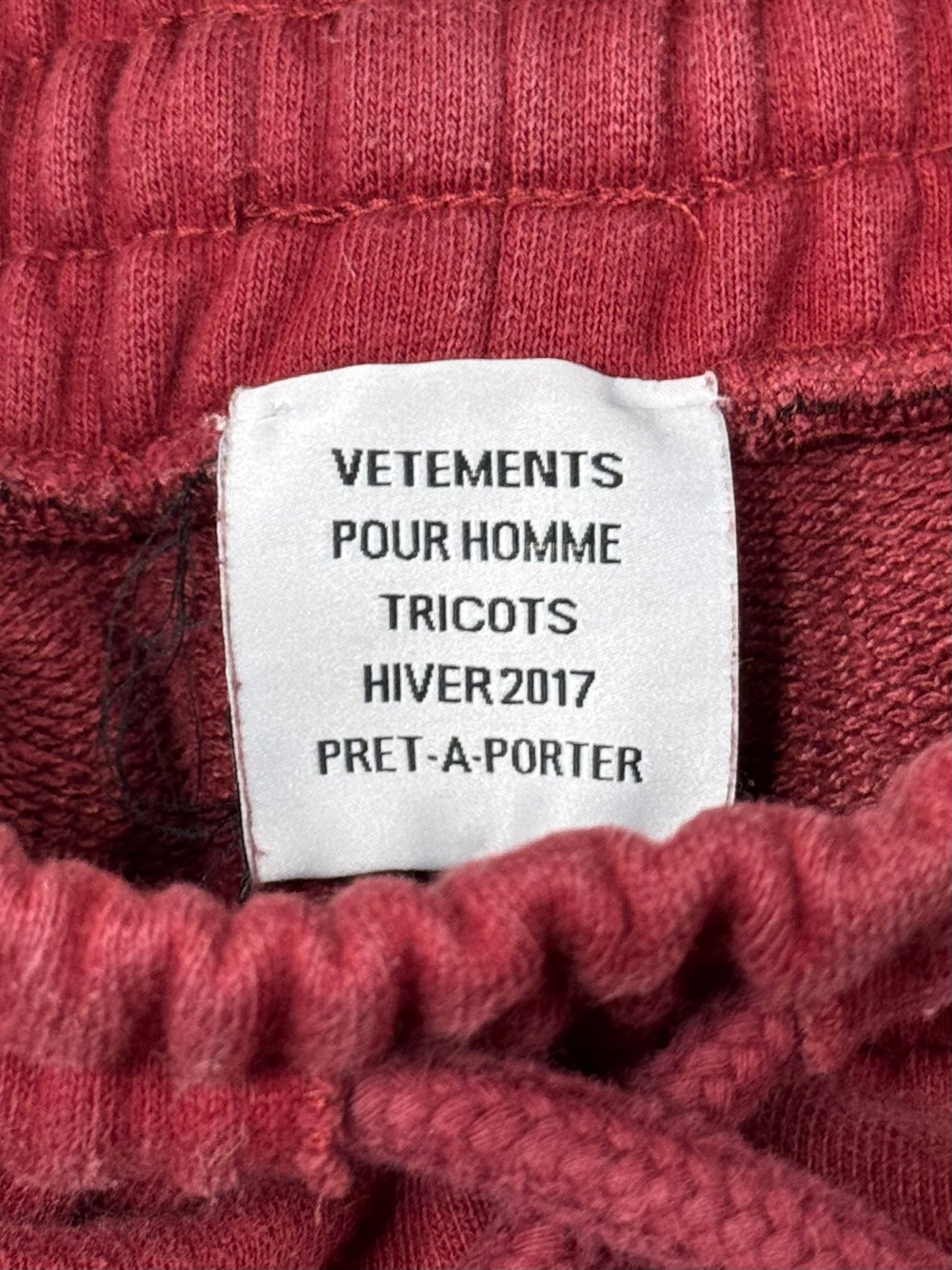 AW2017 Vetements Embroidered Logo Red Sweatpants