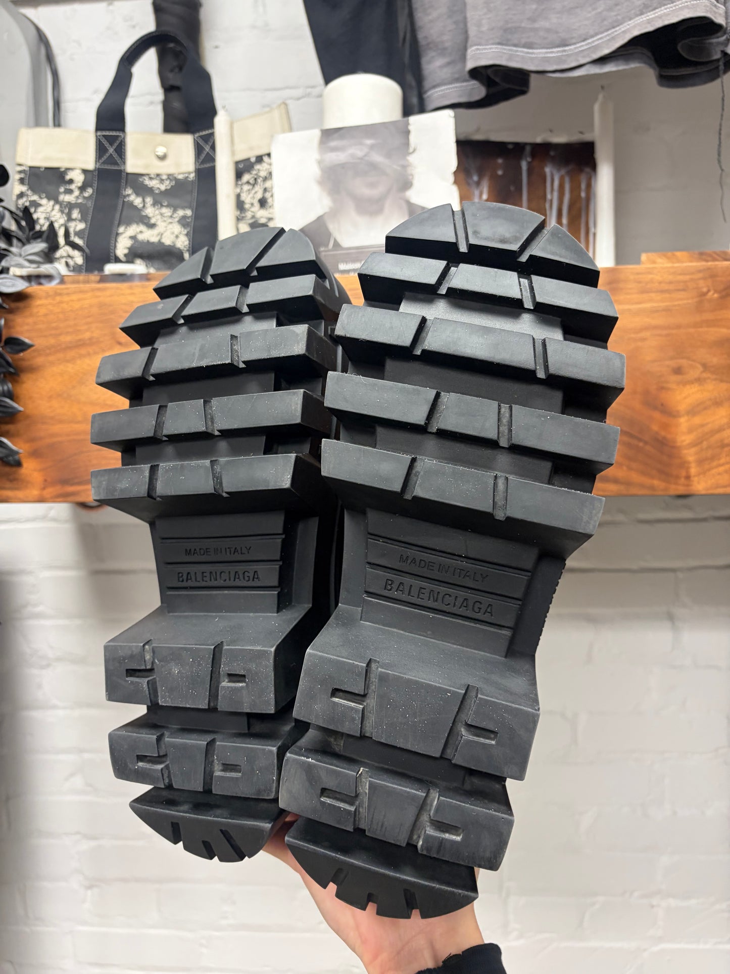 Balenciaga ‘Bulldozer’ Black Patent Leather Platform Sole Combat Boots