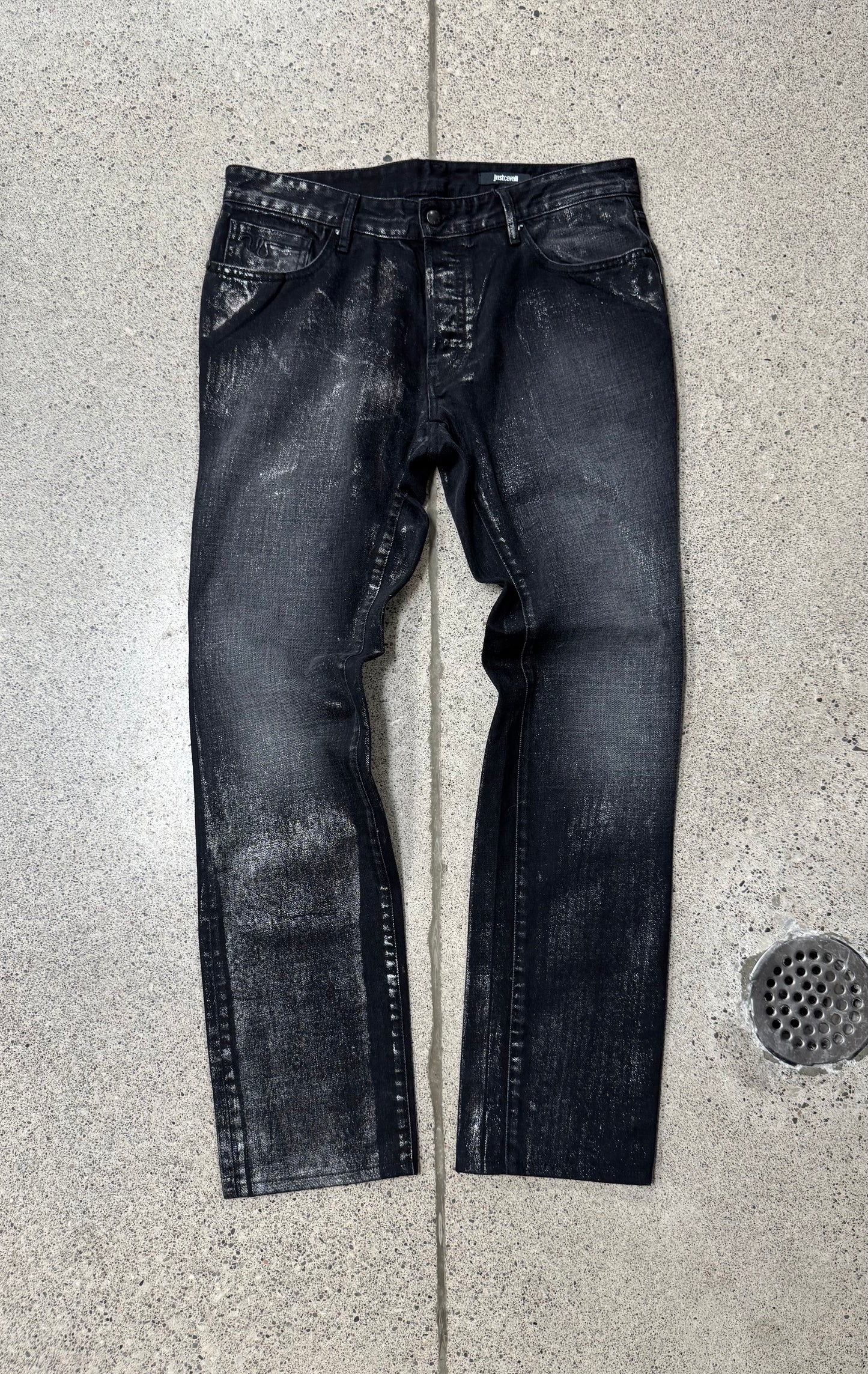 Roberto Cavalli Waxed Black Skinny Jeans