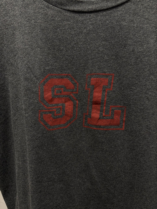 2017 Saint Laurent ‘SL’ Varsity Logo Grey/Red Graphic T-Shirt