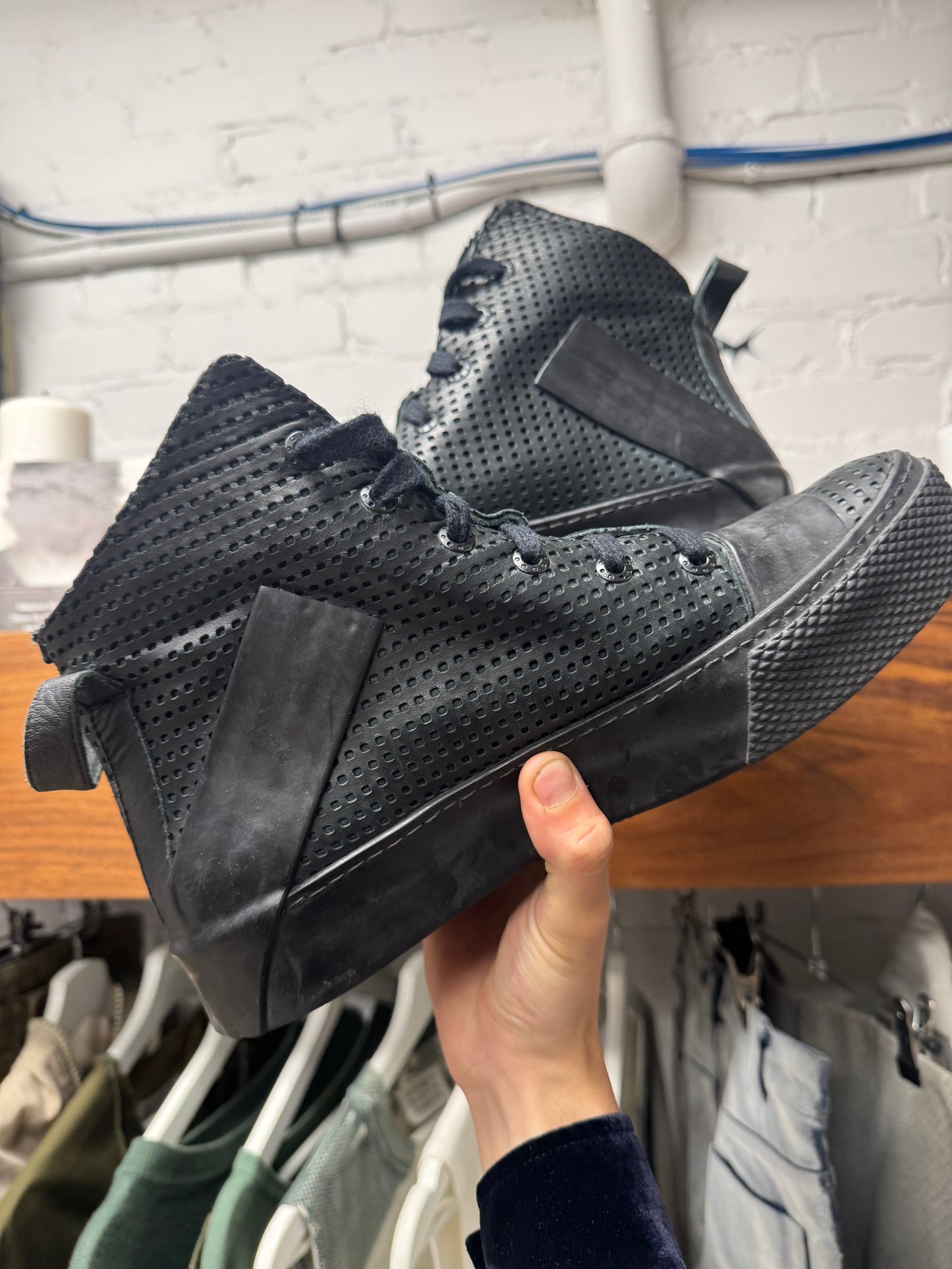 Boris Bidjan Saberi Lazer Cut Calfskin Leather High Top Sneakers