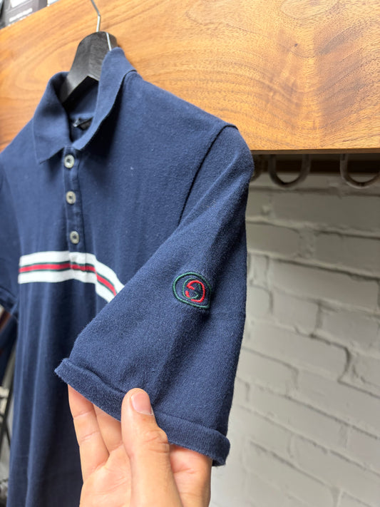 Gucci Navy Cotton ‘Stripe Logo’ Short Sleeve Polo