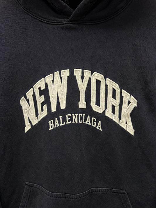 2021 Balenciaga ‘New Tork’ Collegiate Embroidered Logo Hoodie