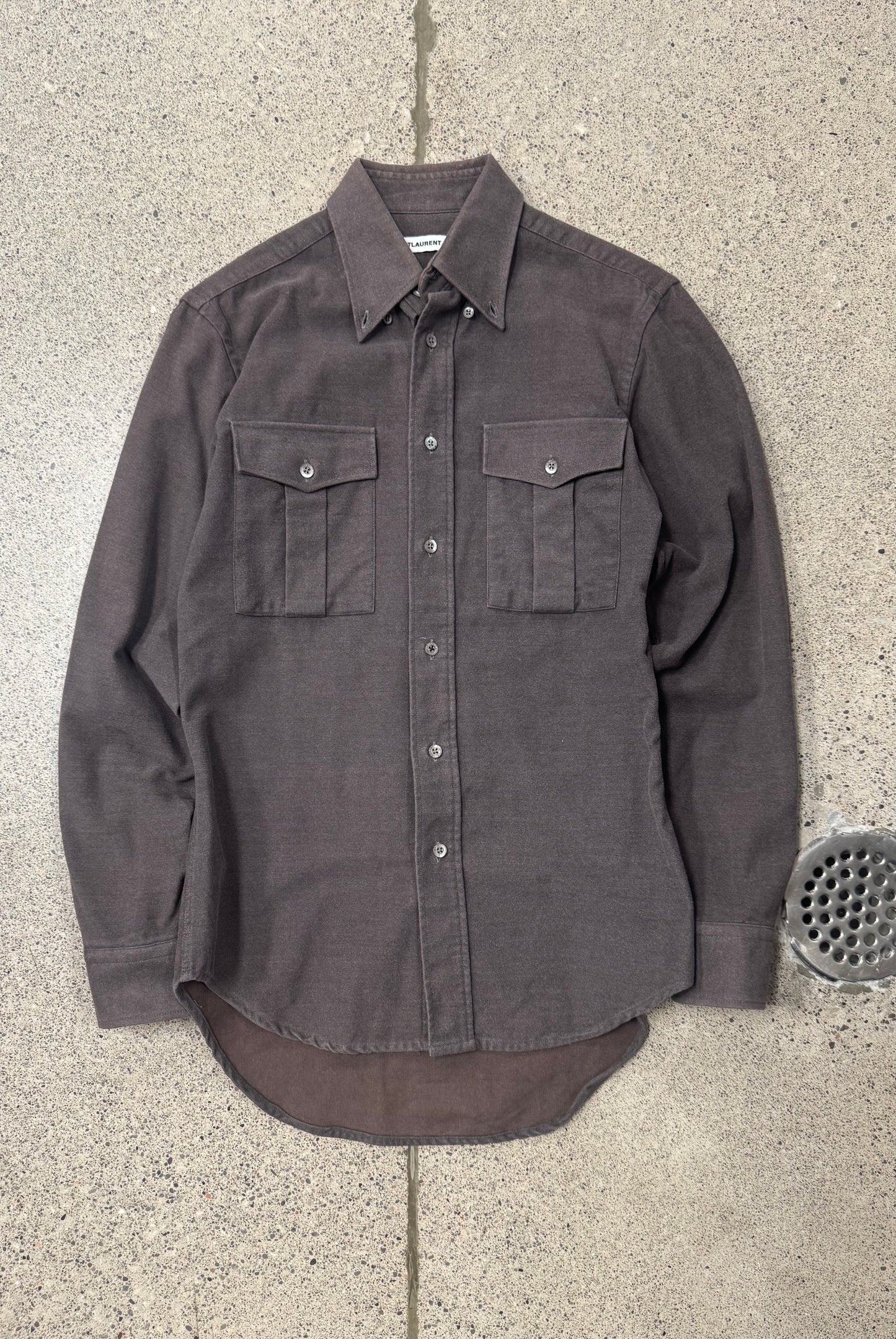 2000s Saint Laurent ‘Jeans’ Blue Label Heavy Wool Button Down Shirt