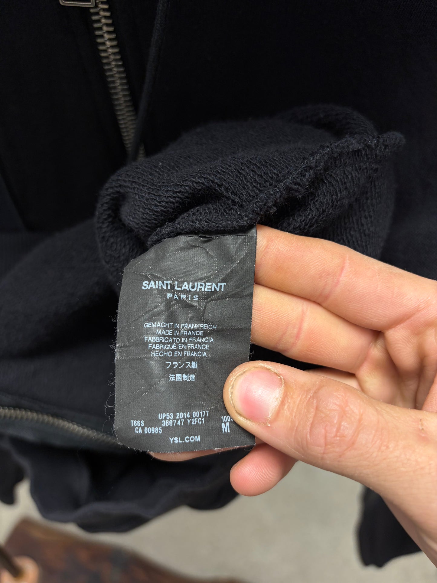 AW2014 Saint Laurent Leather/Cotton Zip-Up Hoodie