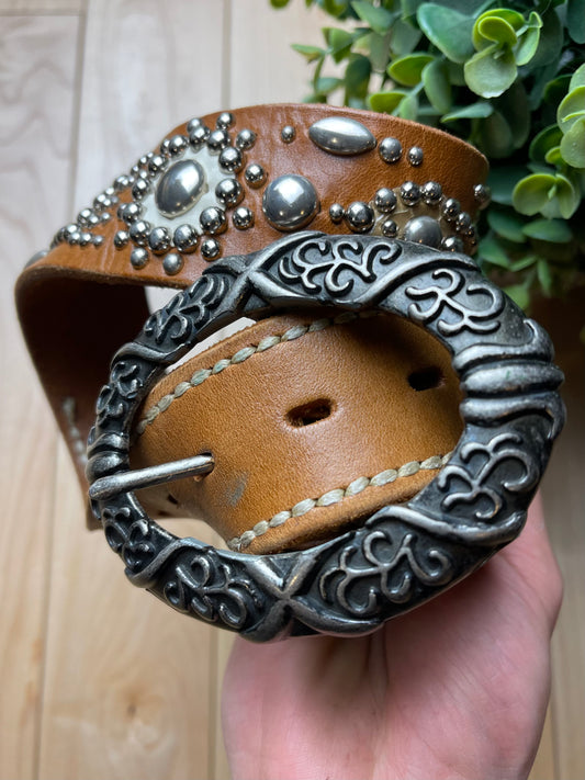 Tornado Mart Gemstone Encrusted Brown Leather Western Belt