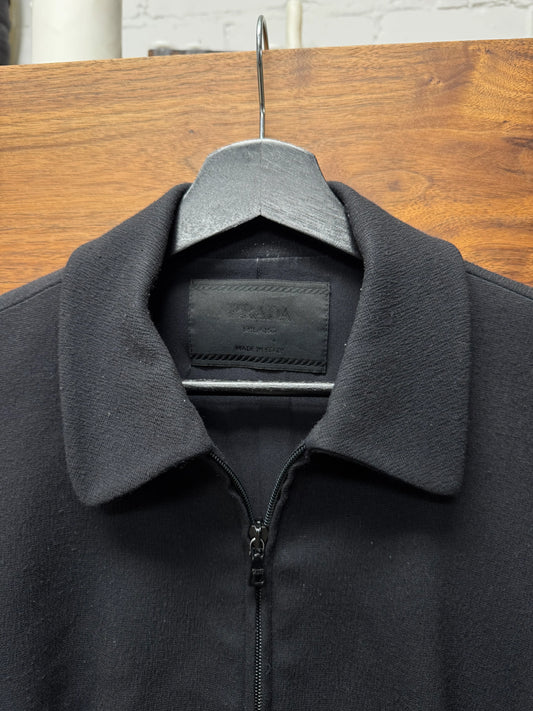 2000s Prada Wool Waistline Cropped Zip-Up Collared Jacket