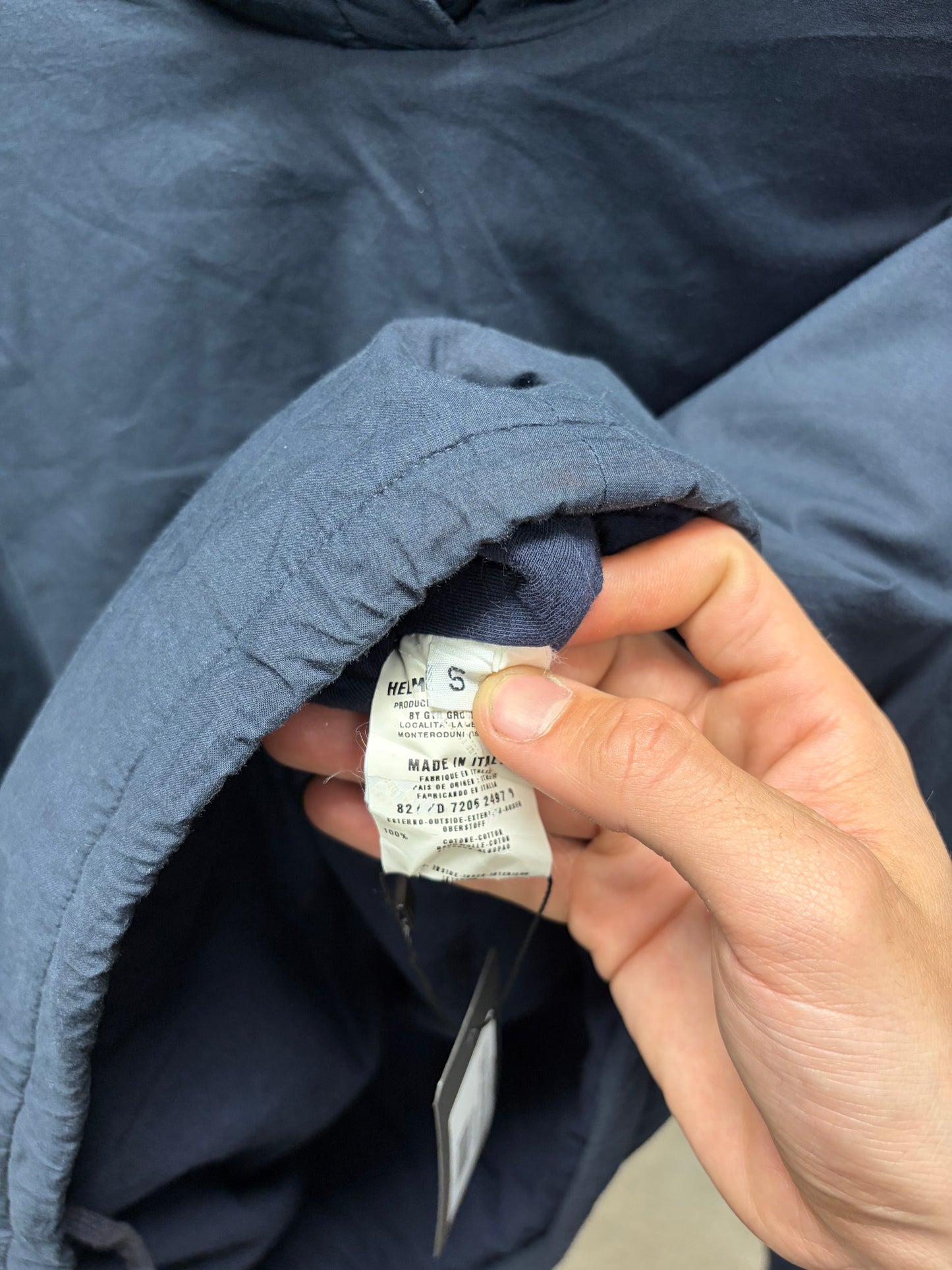 Vintage AW1996 Helmut Lang ‘Down Filled’ Padded Navy Cotton Hoodie