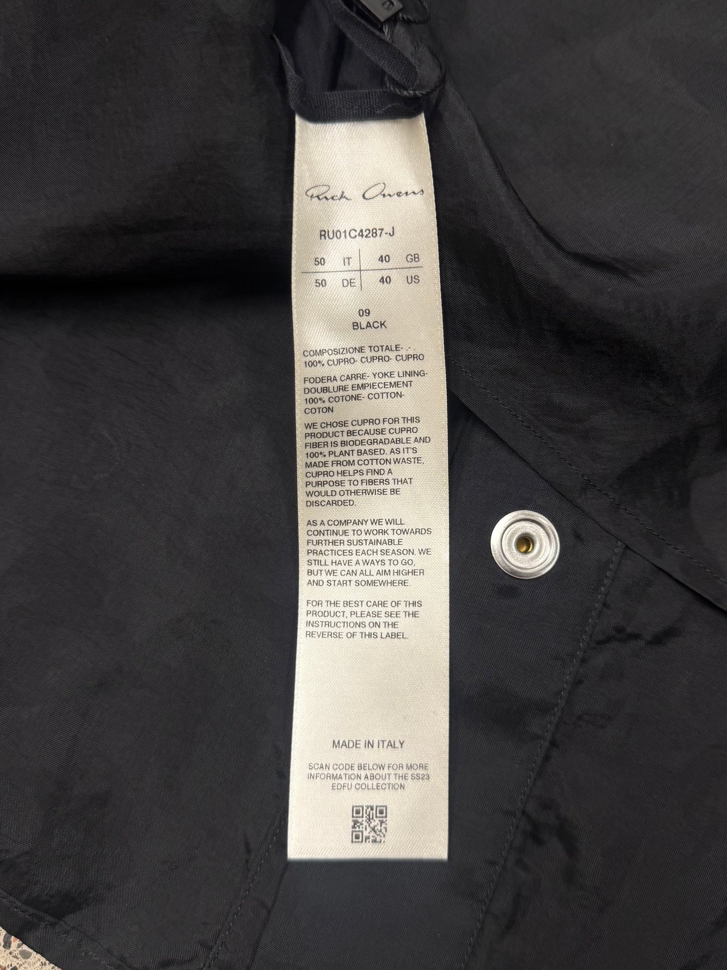 SS2023 Rick Owens ‘Edfu’ Fogpocket Cupro Button Down Shirt