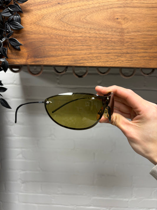 2000s Gucci Rimless Green Tinted Silver Frame Sunglasses