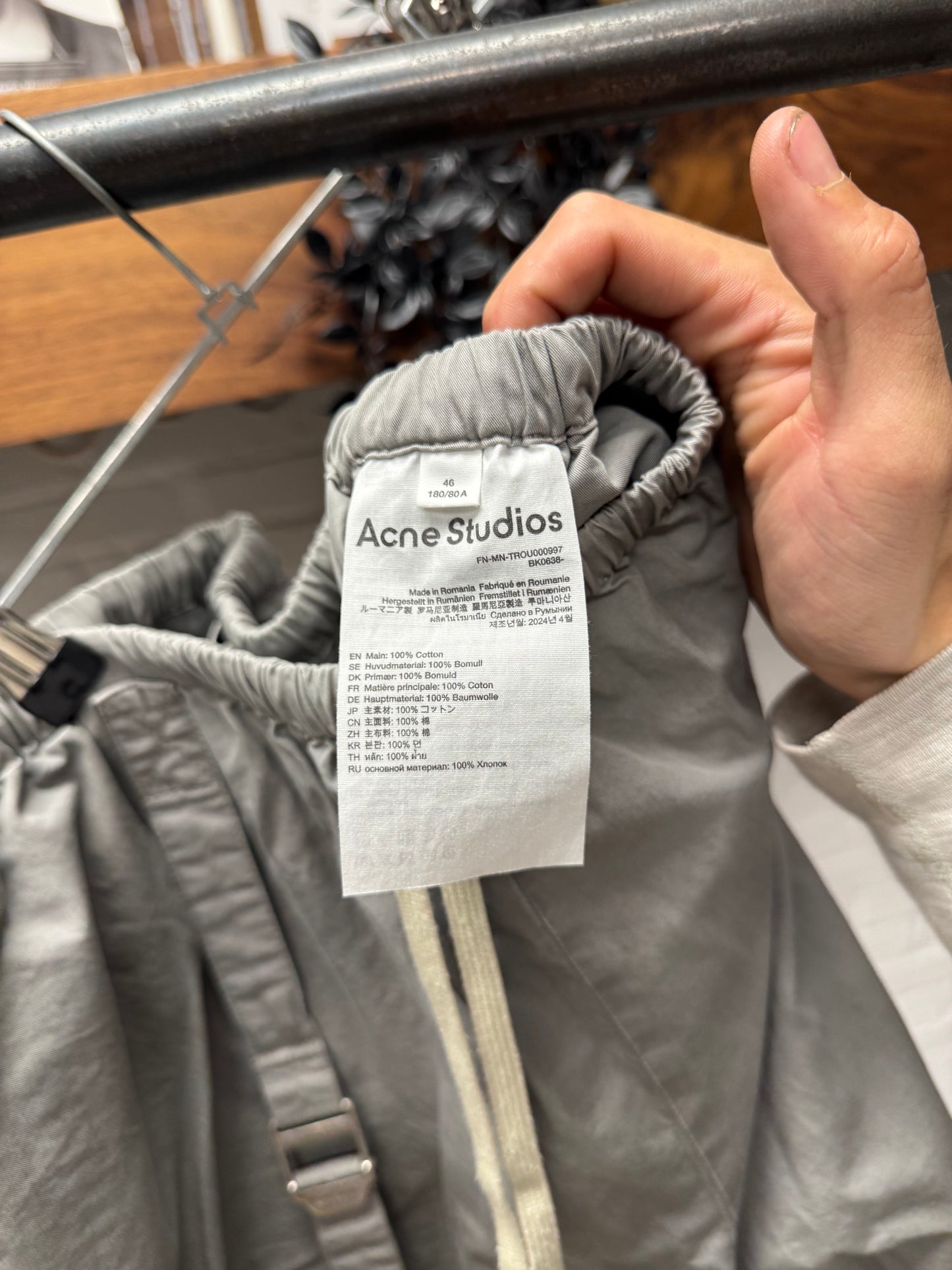 Acne Studios ‘Bondage Strap’ Grey Wide Leg Cargo Pants