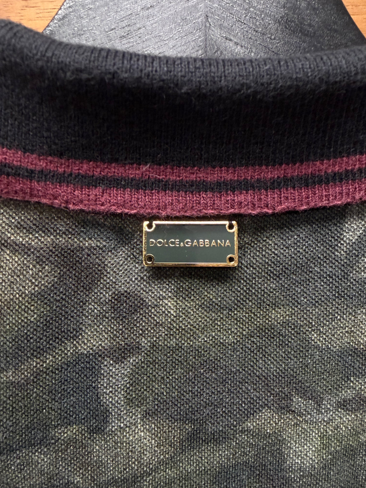 2000s Dolce & Gabbana Camouflage/Red Cotton Polo with Metal Badge