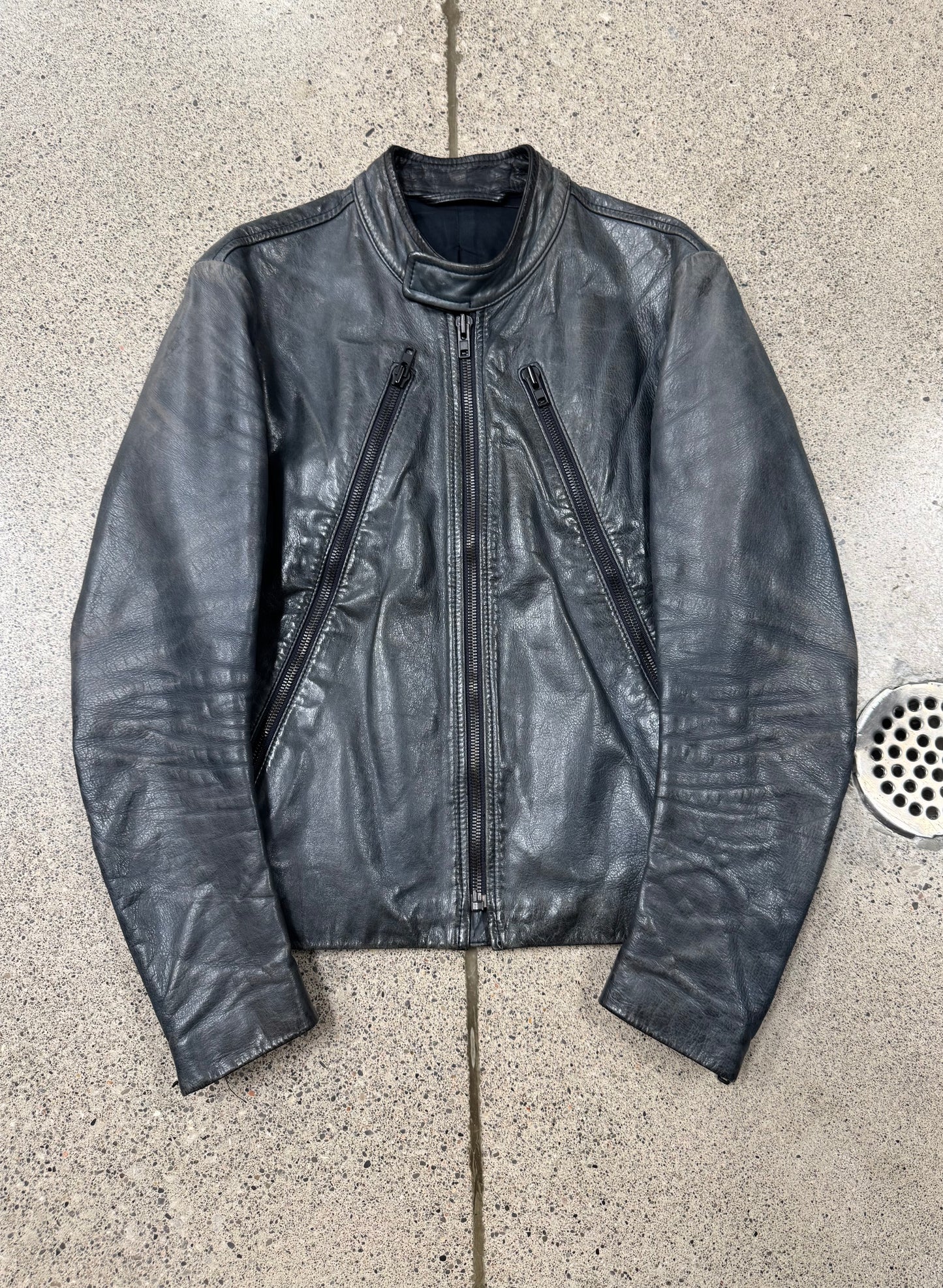 Maison Martin Margiela ‘Faded Blue’ Calf Leather 5-Zip Jacket