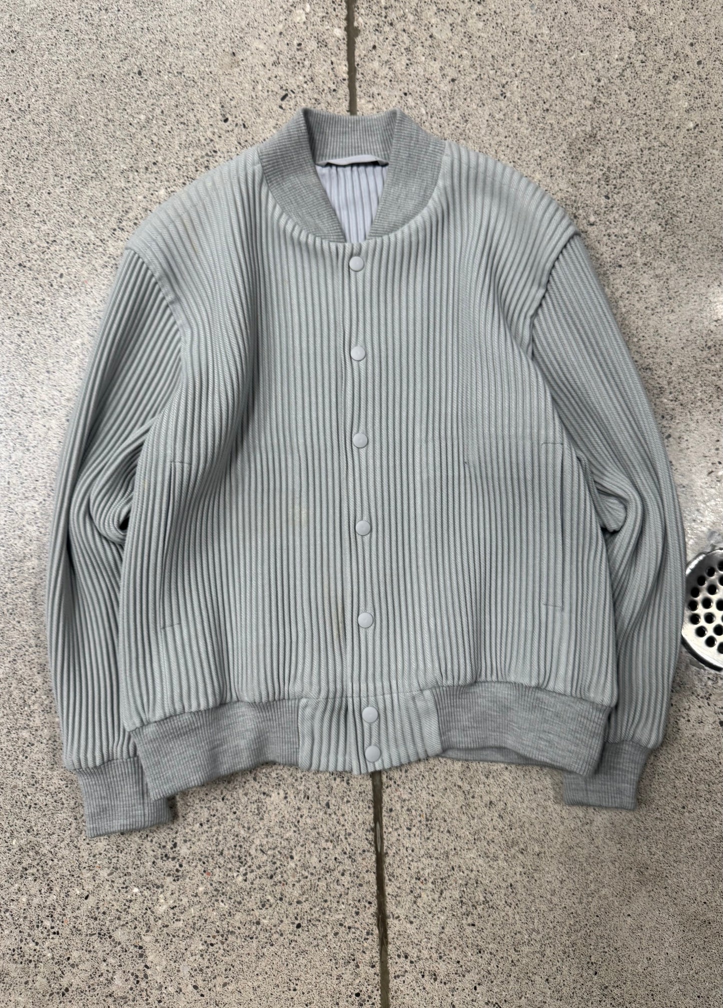 Issey Miyake ‘Homme Plisse’ Pleated Grey Bomber Jacket