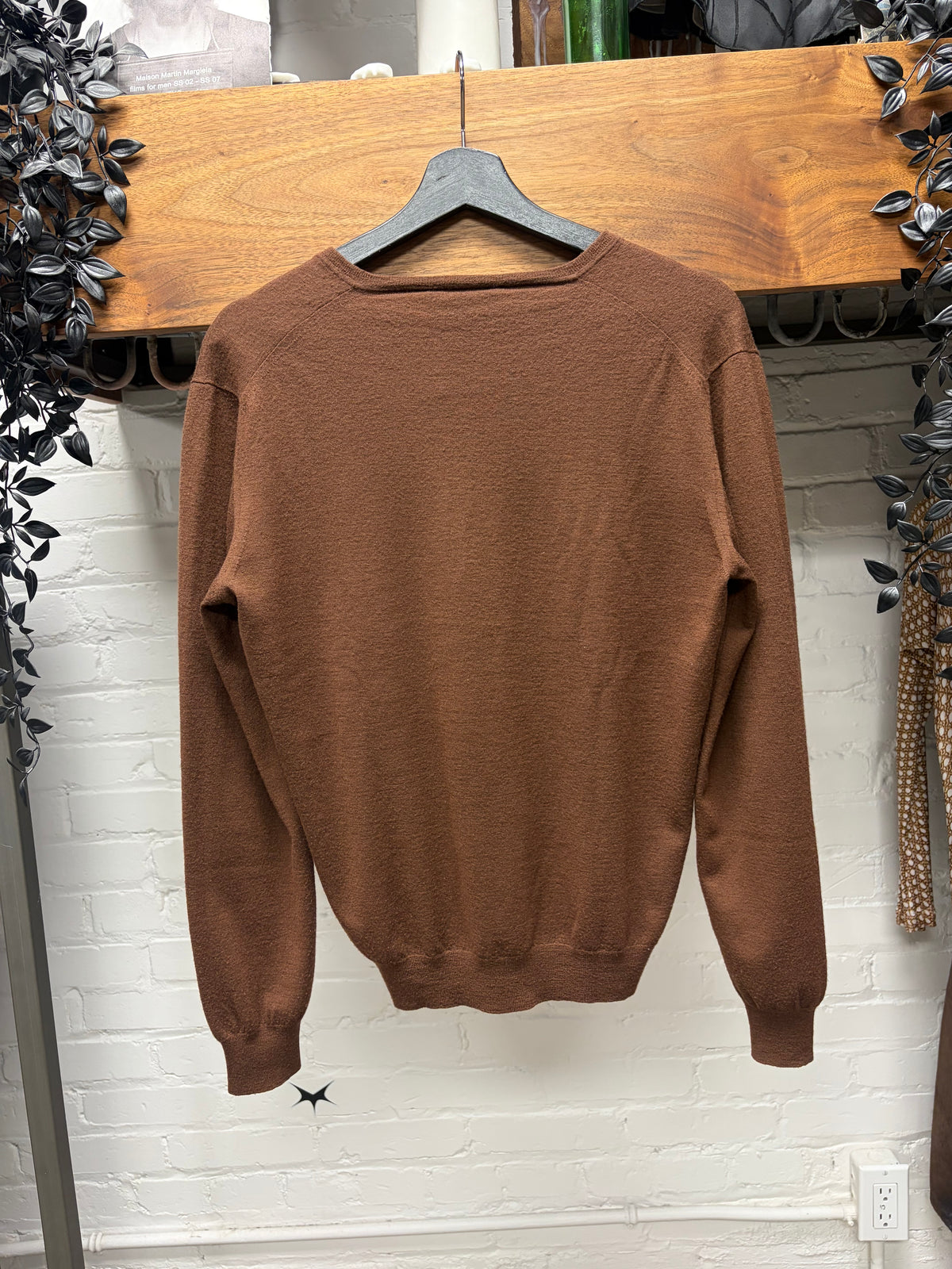 Gucci Caramel Brown ‘Fleece Wool’ V-Neck Knit Sweater