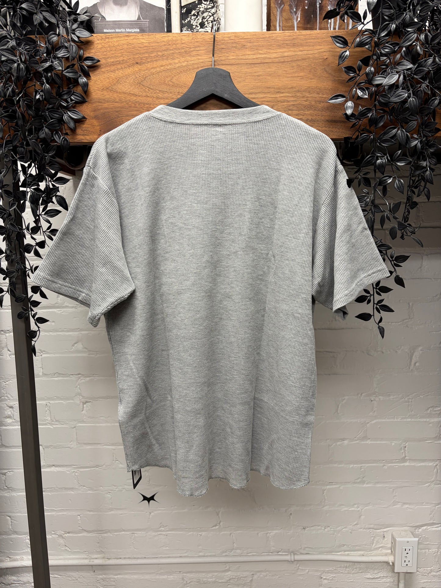 Number (N)ine Grey Henley Cotton ‘Fender Logo’ Short Sleeve Cotton T-Shirt