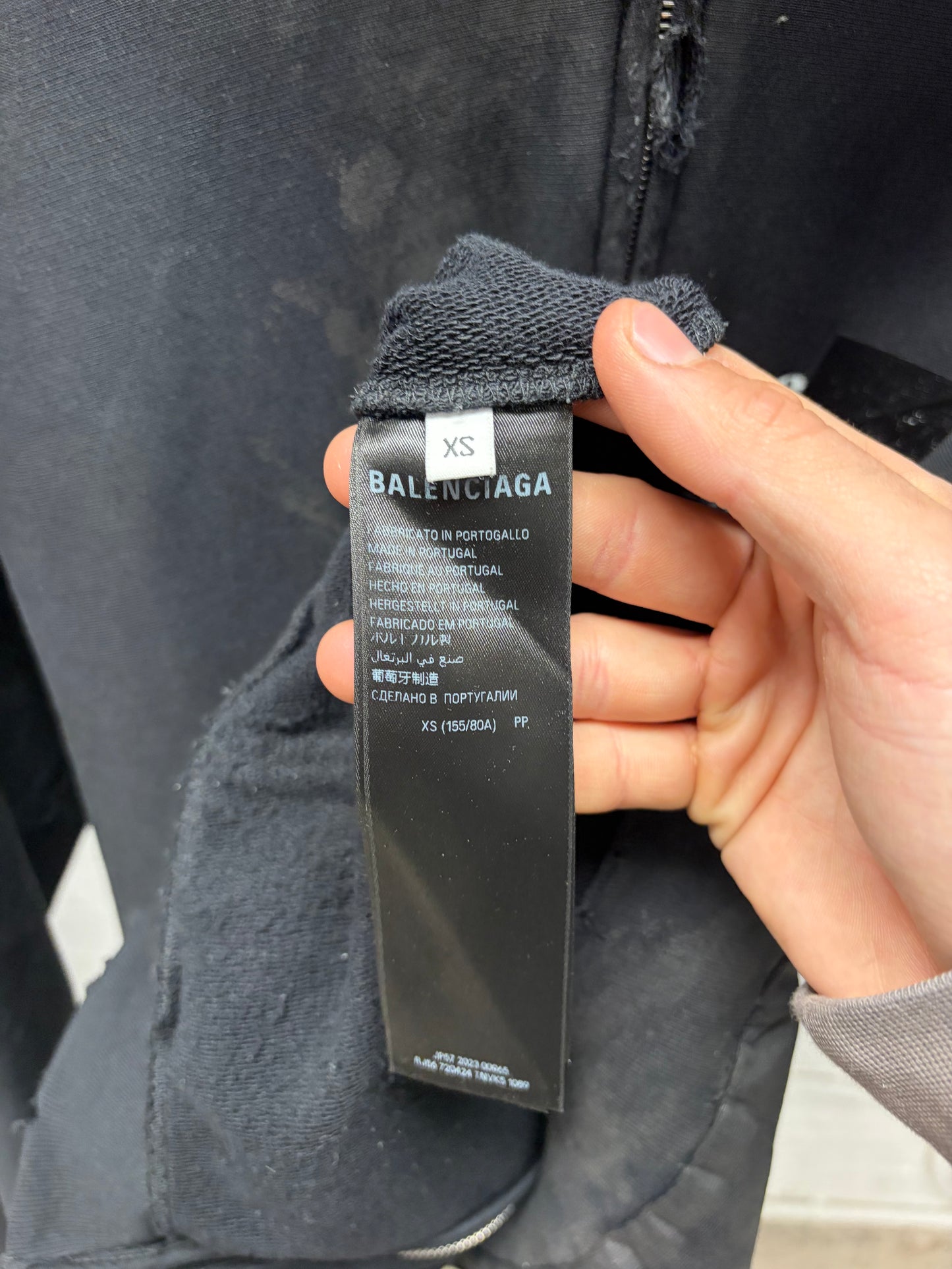 AW2023 Balenciaga Mudshow ‘Gaffer Tape’ Black Distressed Zip-Up Hoodie