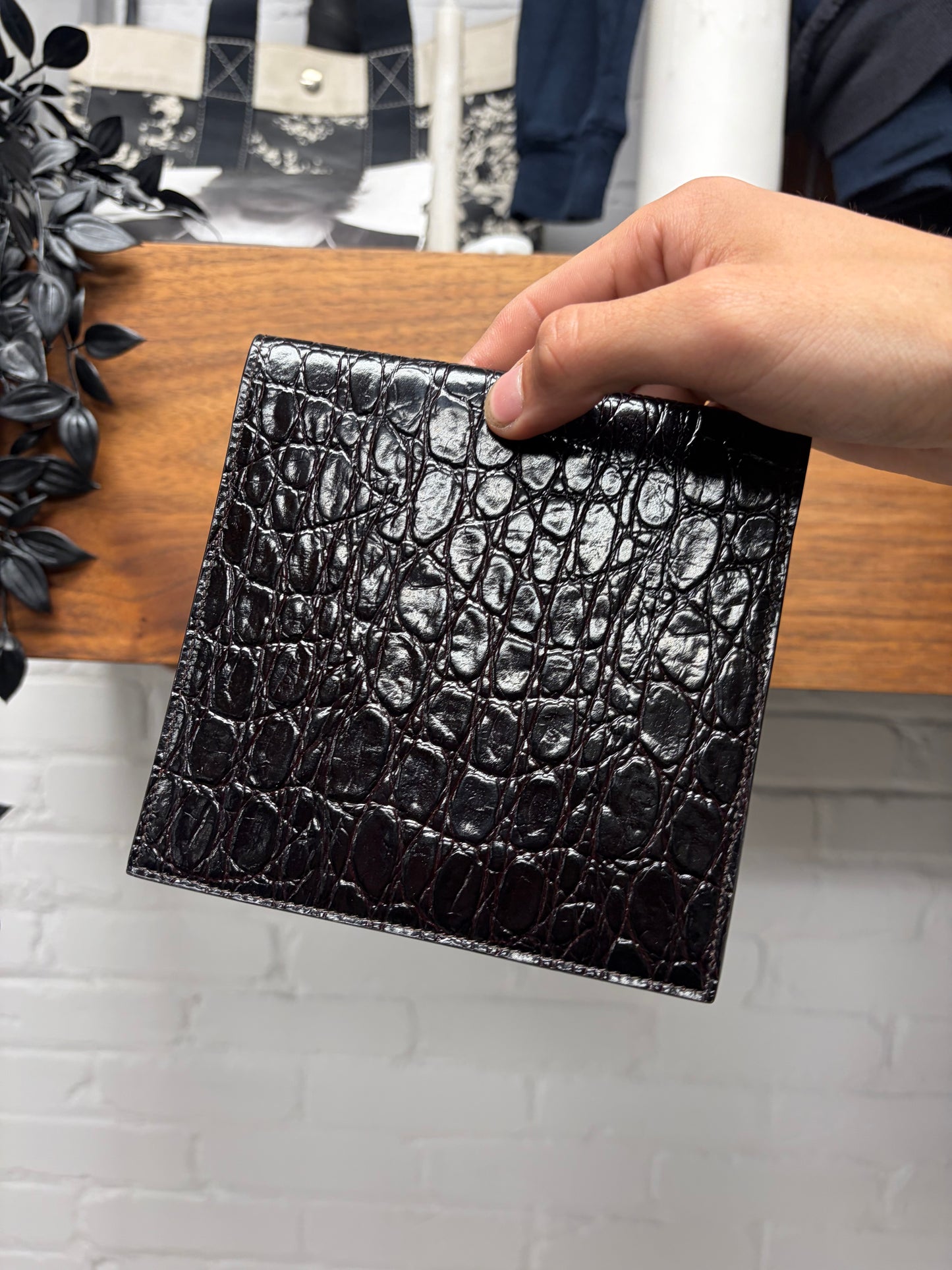 Saint Laurent Black Crocodile Embossed Leather Passport Holder