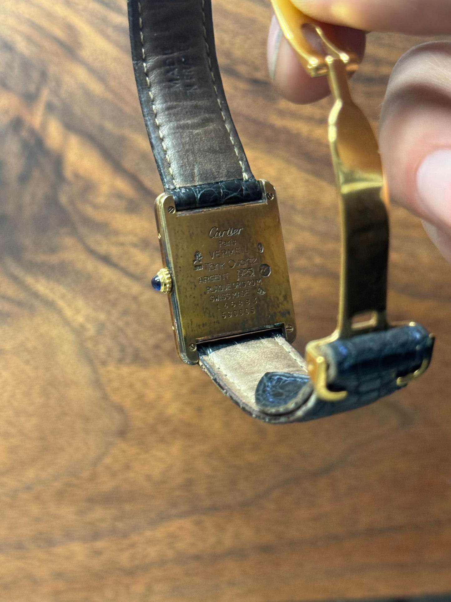 Vintage Cartier ‘Tank’ Vermeil 1613 With Genuine Crocodile Leather Band