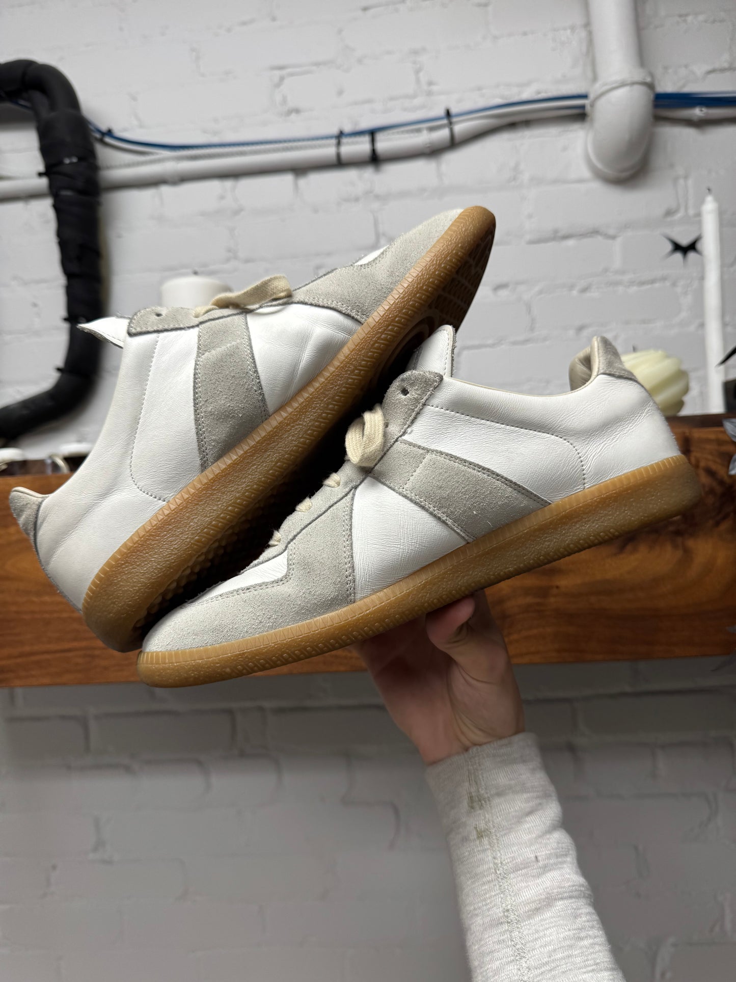 Maison Margiela G.A.T. White Leather/Gum Sole Low Top Sneakers