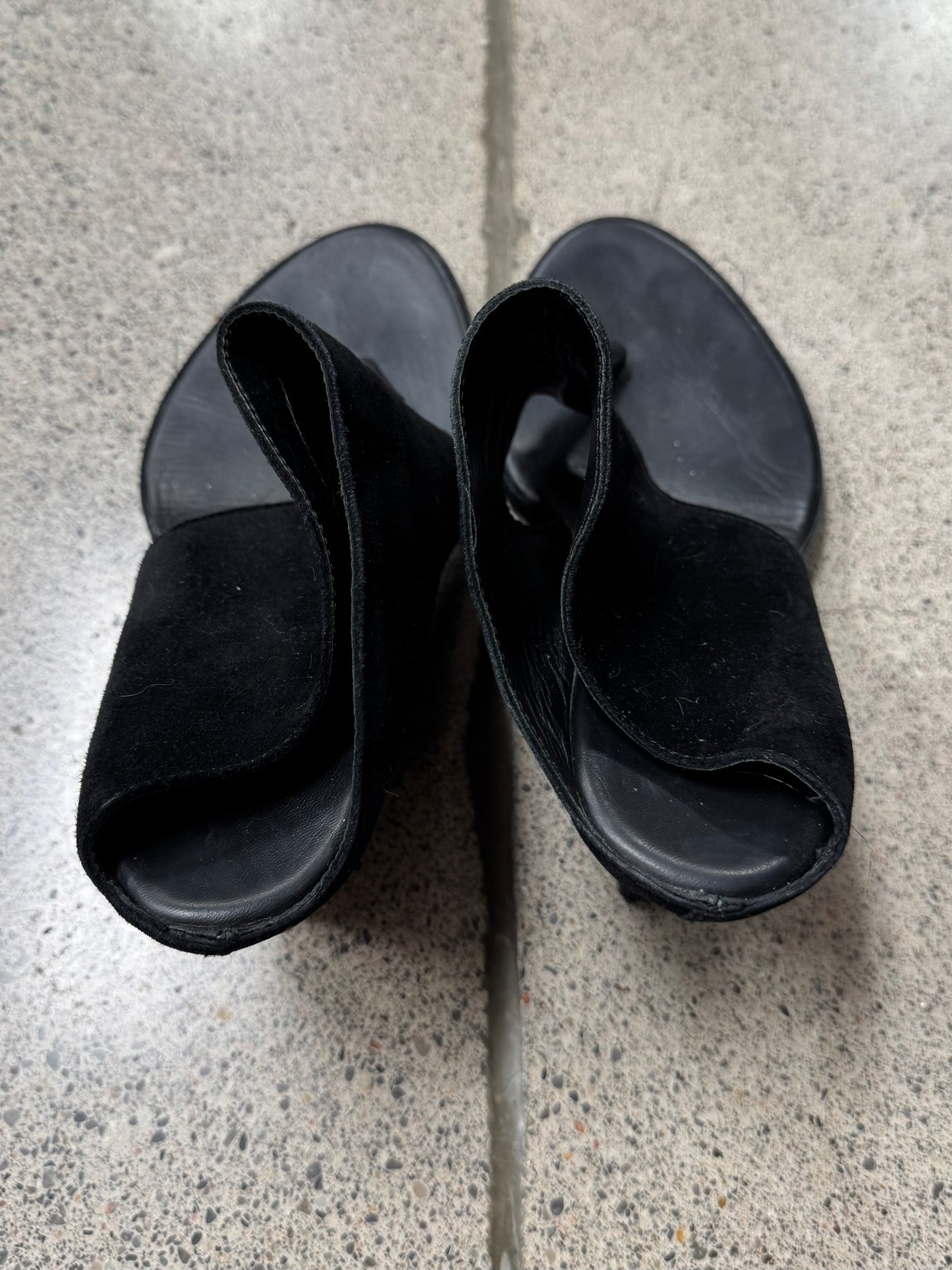 Ann Demeulemeester Black Suede Open Toe Wedge Heels