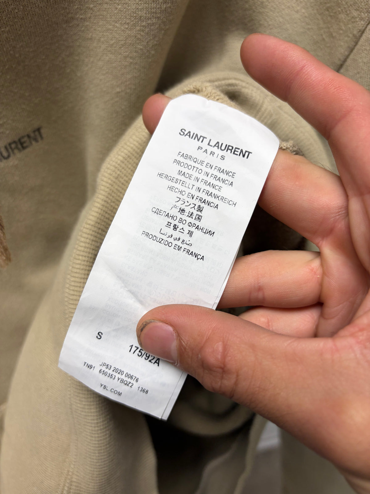 2020 Saint Laurent Minimal ‘Box Logo’ Tan Cotton Drawstring Hoodie