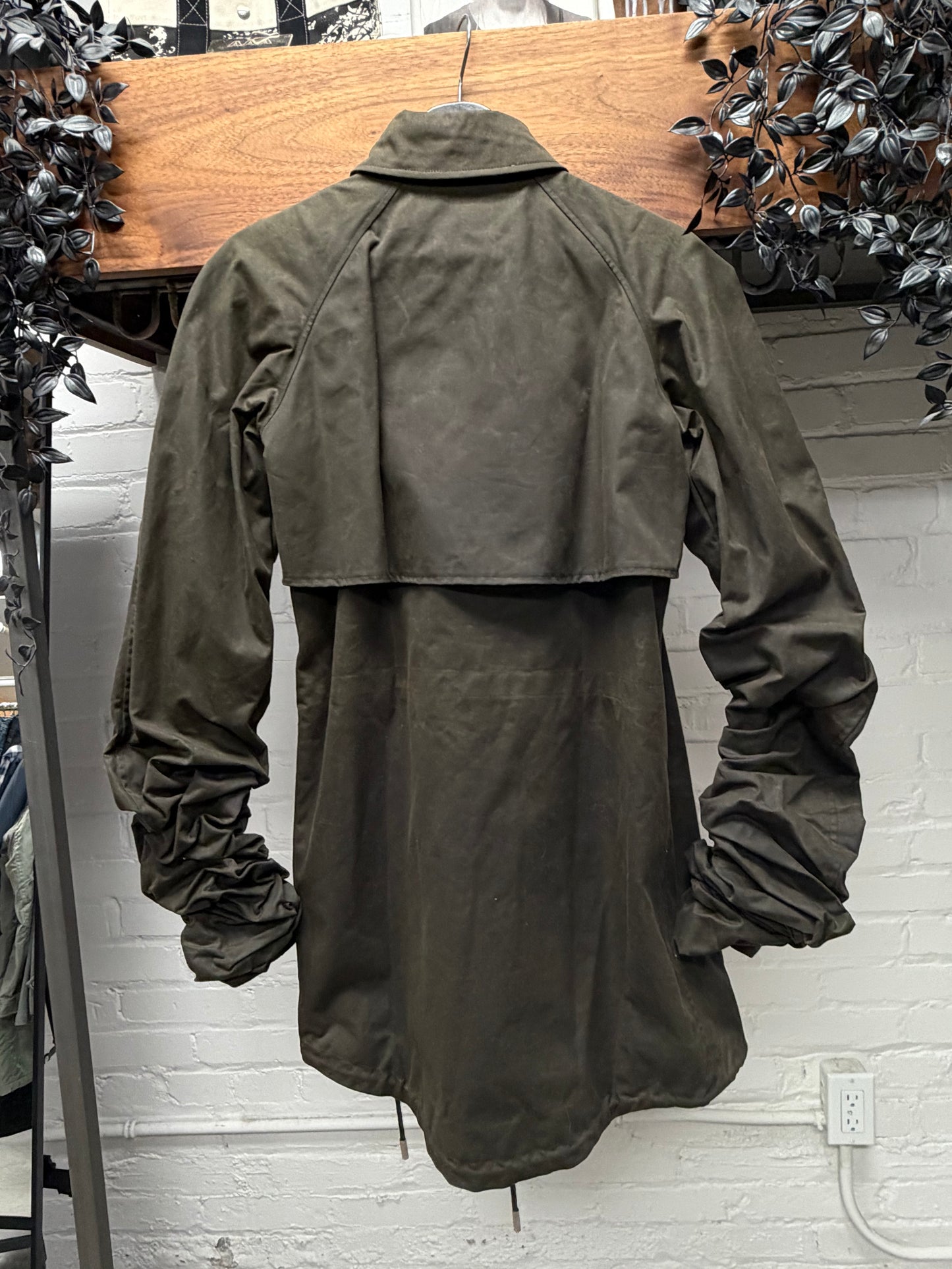 AW2017 Saint Laurent ‘Ruched Sleeves’ Waxed Military Canvas Coat with Plaid Liner