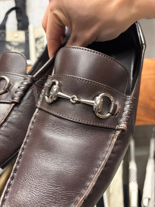 2000s Gucci Leather ‘Horsebit’ Brown Leather Driving Loafers