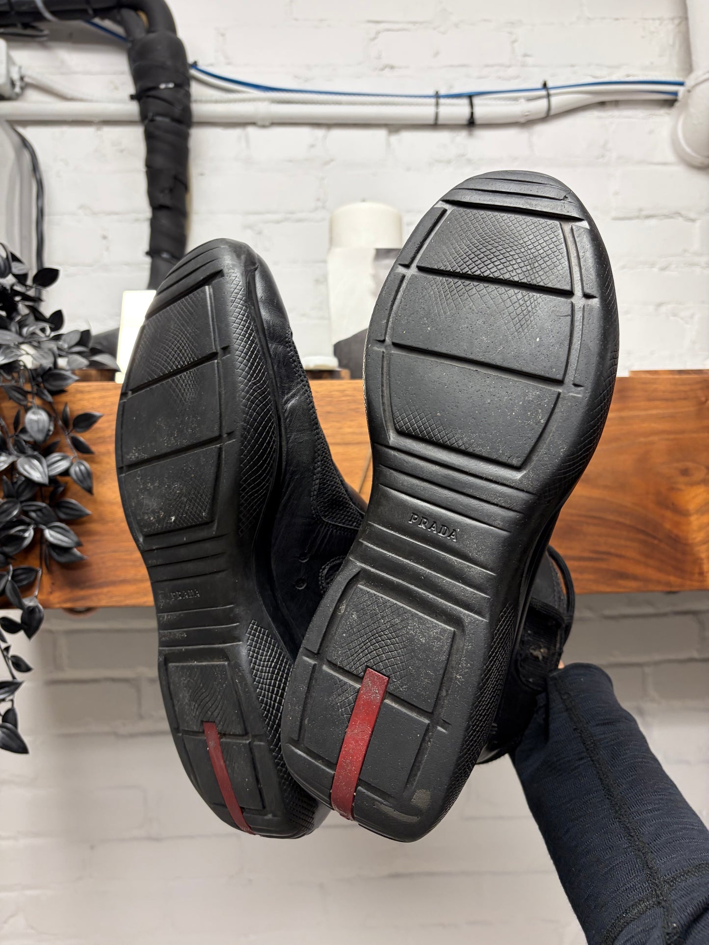 Early 2000s Prada Black Patent Leather ‘Americas Cup’ High Top Sneakers