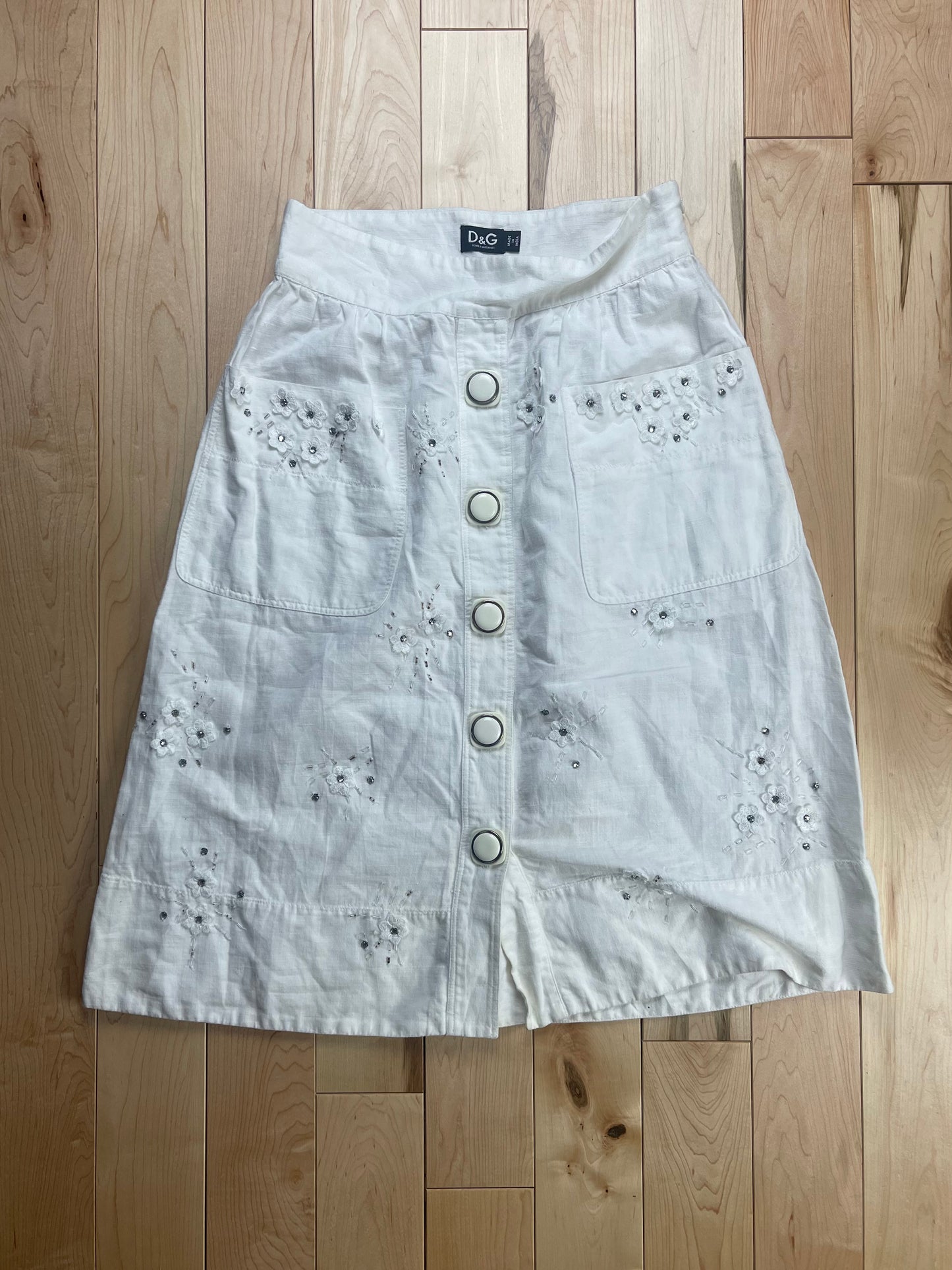 Dolce & Gabbana White Embroidered Floral Maxi Skirt