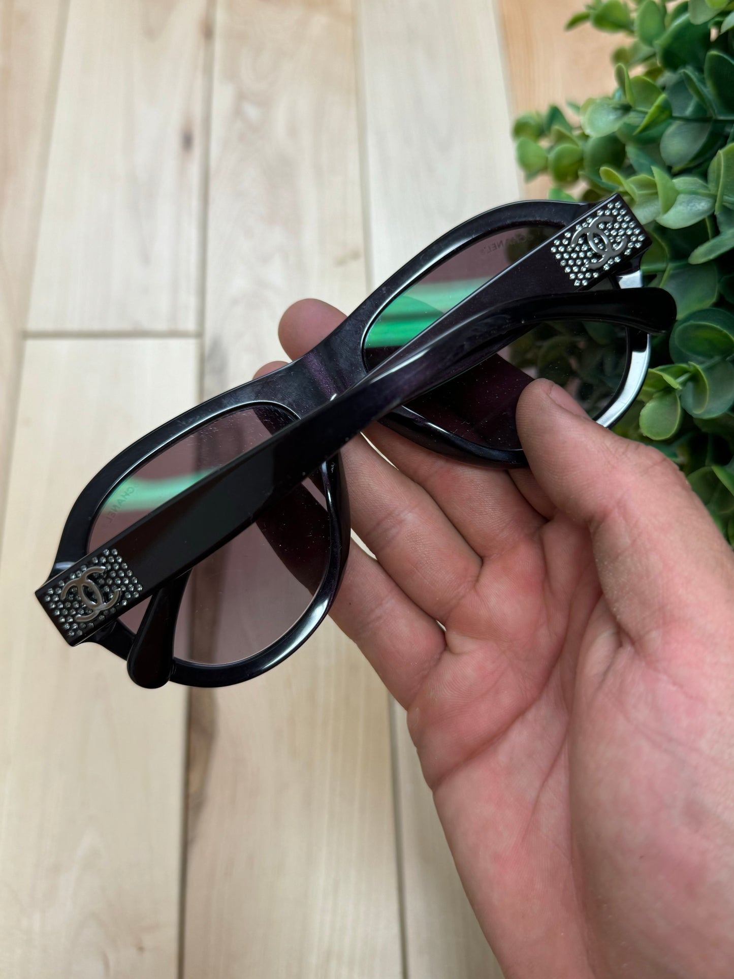 Chanel Interlock Logo Rhinestone Aviator Sunglasses