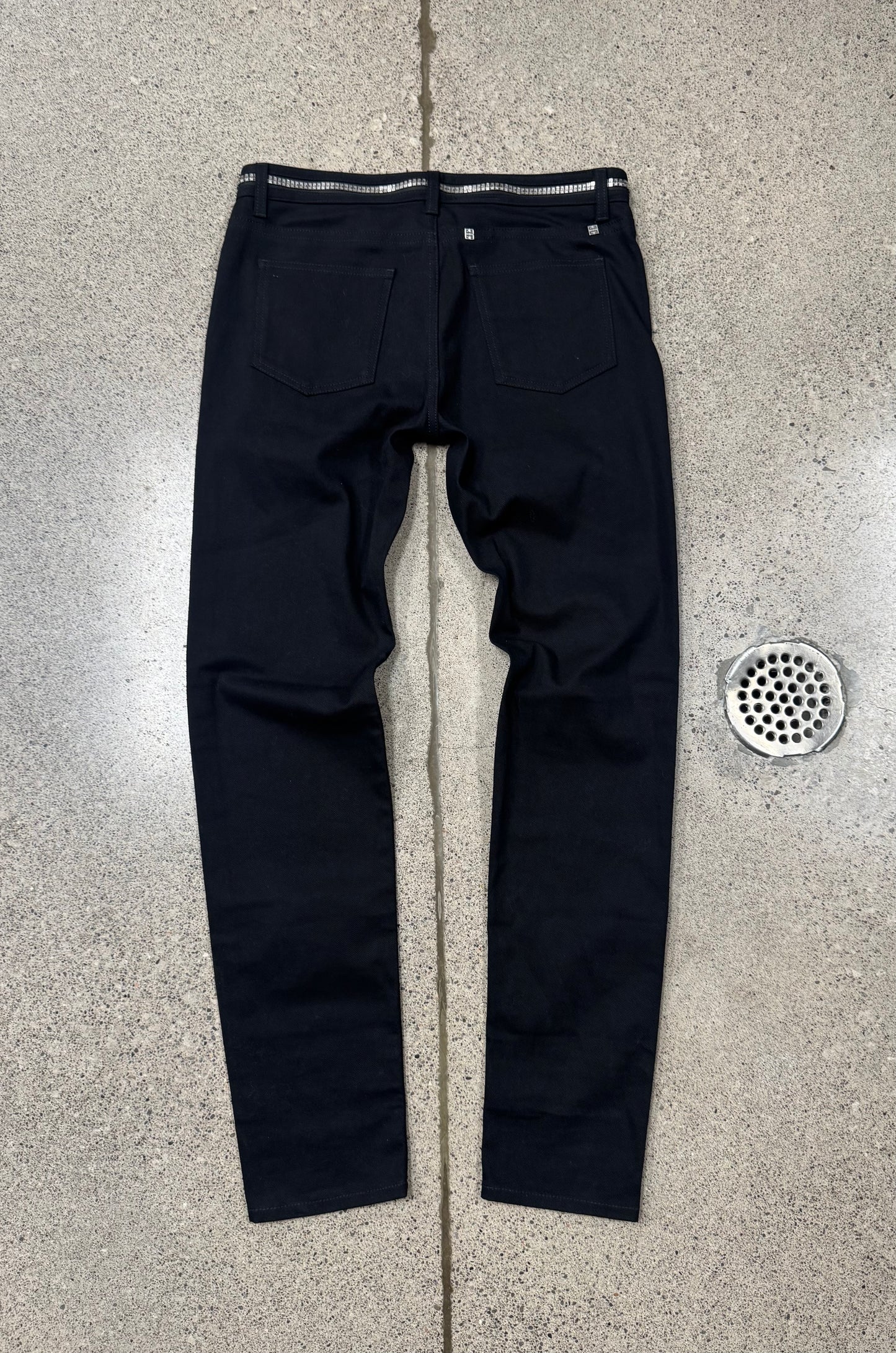 Givenchy ‘Silver Embellishment’ Waistband Studded Black Skinny Denim
