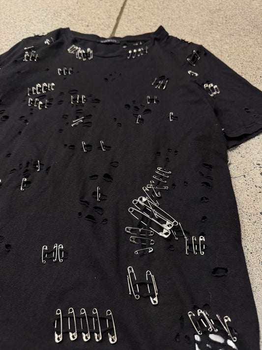 SS2011 Balmain by Christophe Decarnin ‘Safety Pin’ Distressed Black T-Shirt