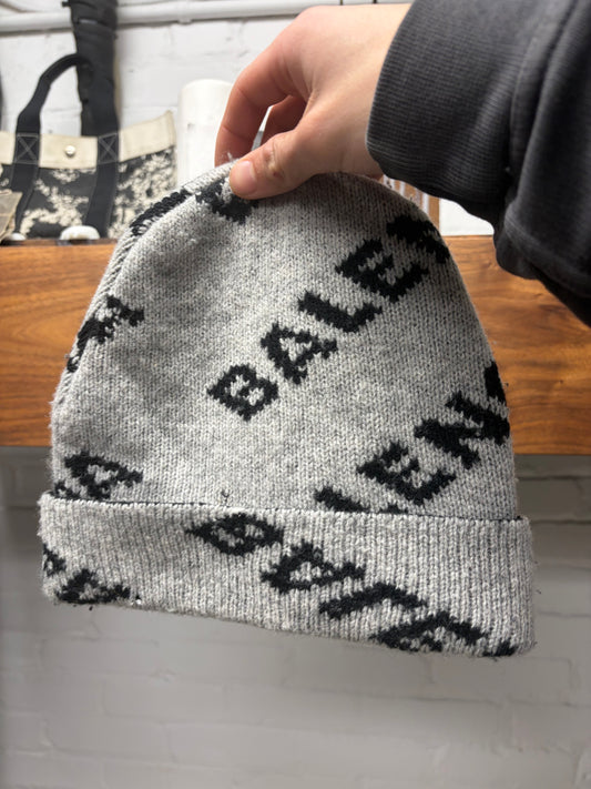 2018 Balenciaga Monogram Logo Ribbed Grey Wool Beanie