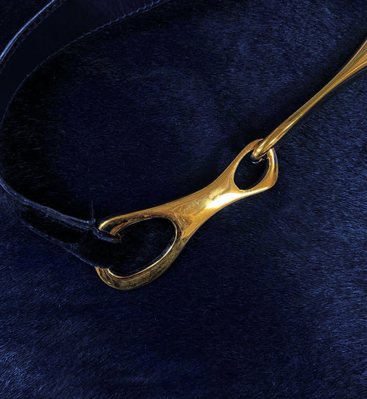 AW1996 Gucci by Tom Ford Blue ‘Pony Hair’ Gold Horsebit Bag