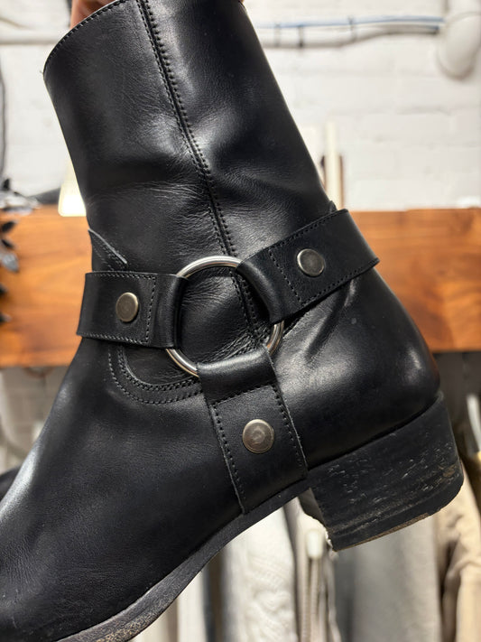 Saint Laurent Black Leather ‘Wyatt’ Harness Pointed Toe Boots