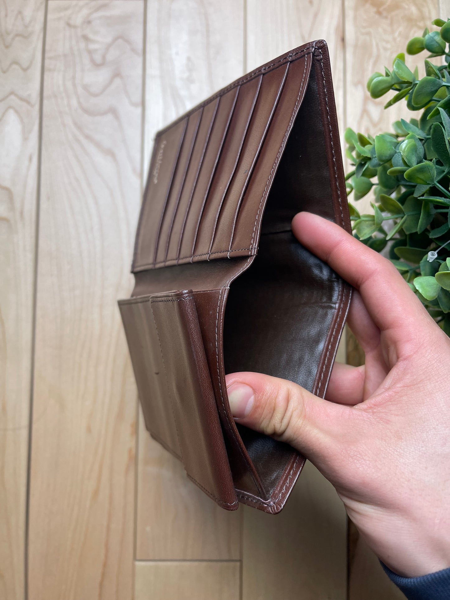 Versace Ribbed Brown Leather Cardholder Long Wallet