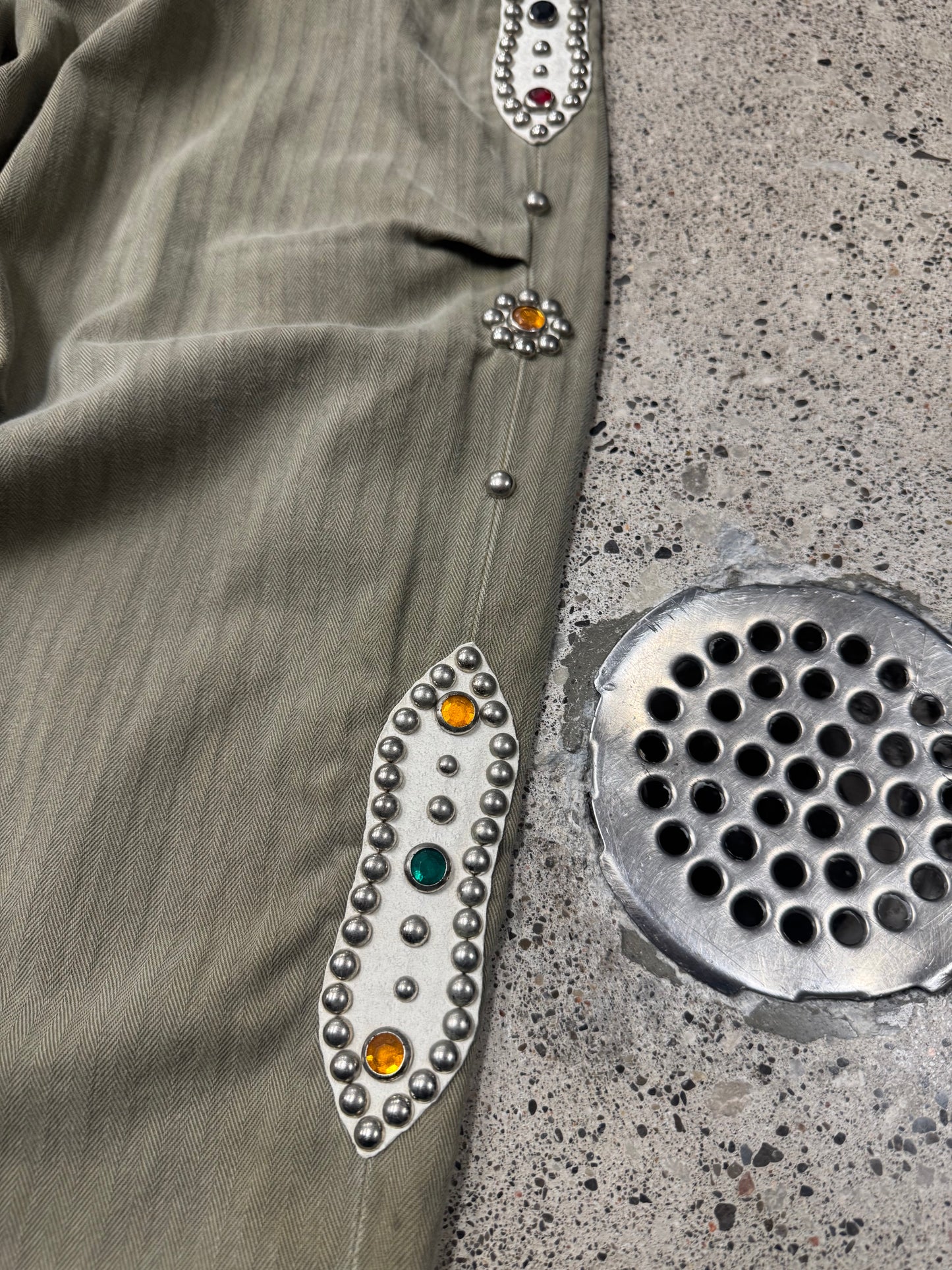 Kapital ‘Gemstone’ Studded Hickory Stripe Lounge Pants