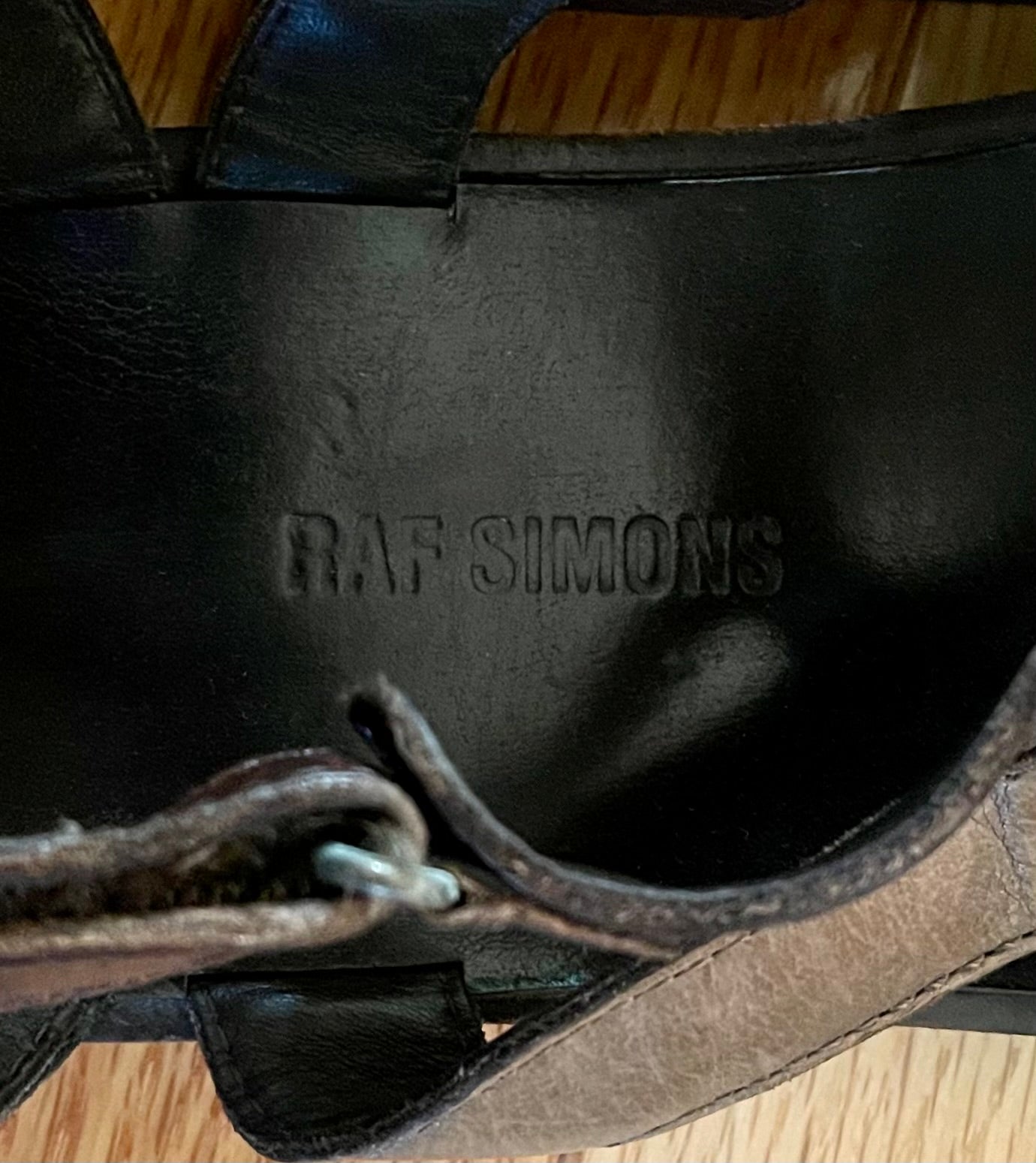 SS2009 Raf Simons Woven Leather Wood Sole Slides