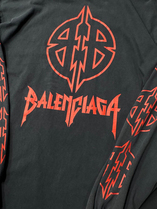 AW2023 Balenciaga ‘Metal Logo’ Faded Black Long Sleeve Shirt