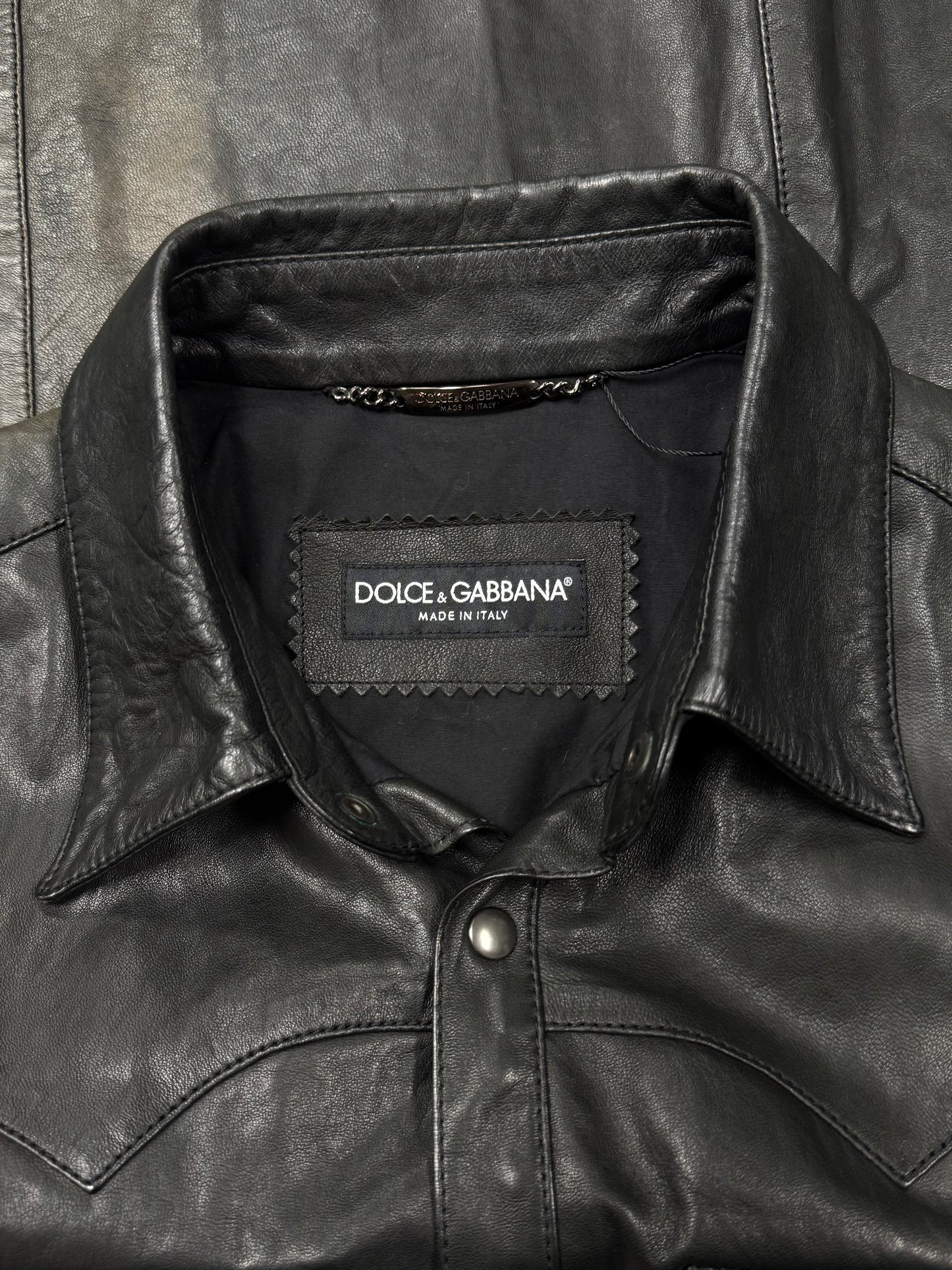 Dolce & Gabbana Mainline Lambskin Leather ‘Western’ Button Snap Shirt