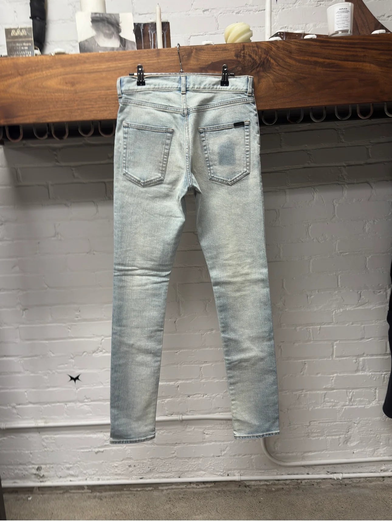 2021 Saint Laurent ‘D02’ Light Wash Distressed Skinny Jeans