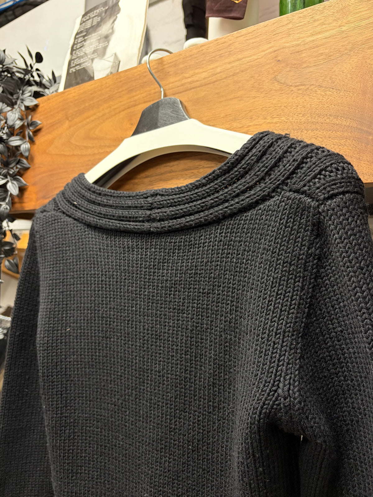 2000s Gucci ‘Plunge Neck’ Ribbed Black Wool Knit Sweater