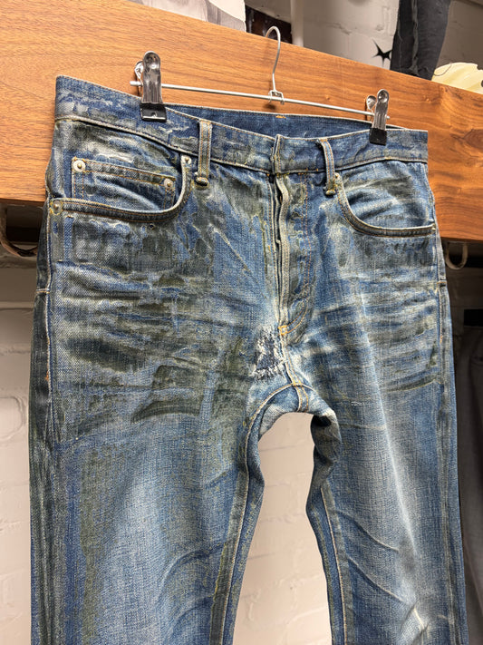 AW2008 Dior Homme ‘Luster’ Waxed Blue Skinny Jeans