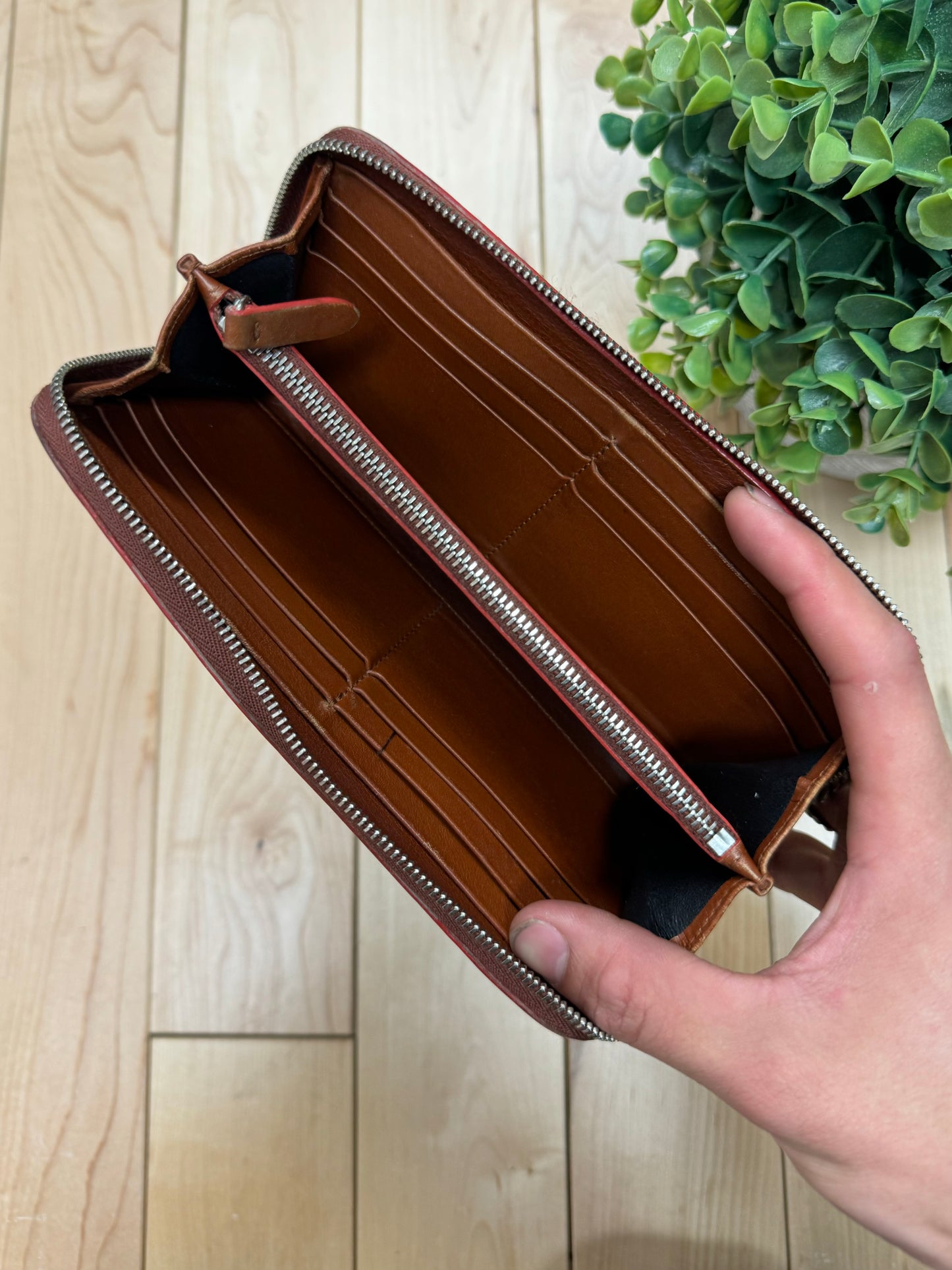 Jil Sander Embossed Logo Brown Leather Long Wallet