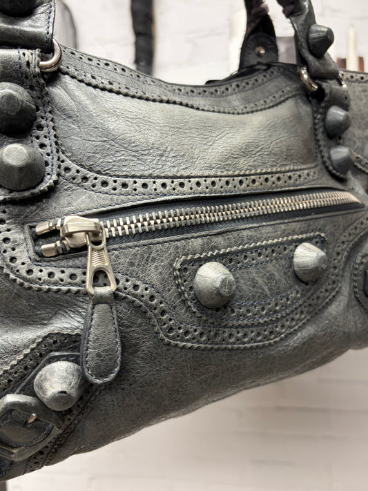 Balenciaga Anthracite/Silver Hardware Lambskin Leather ‘Giant’ City Bag