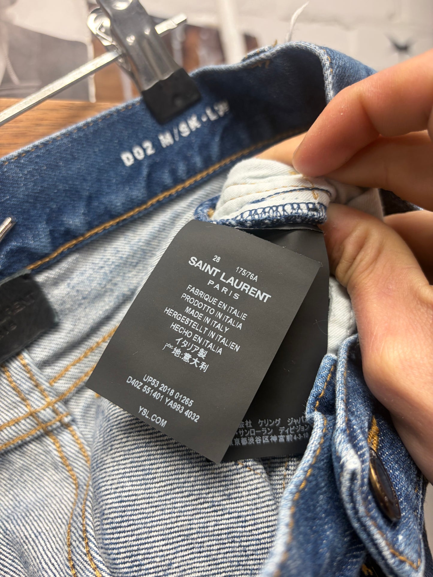 AW2018 Saint Laurent ‘D02’ Classic Blue Distressed Skinny Jeans